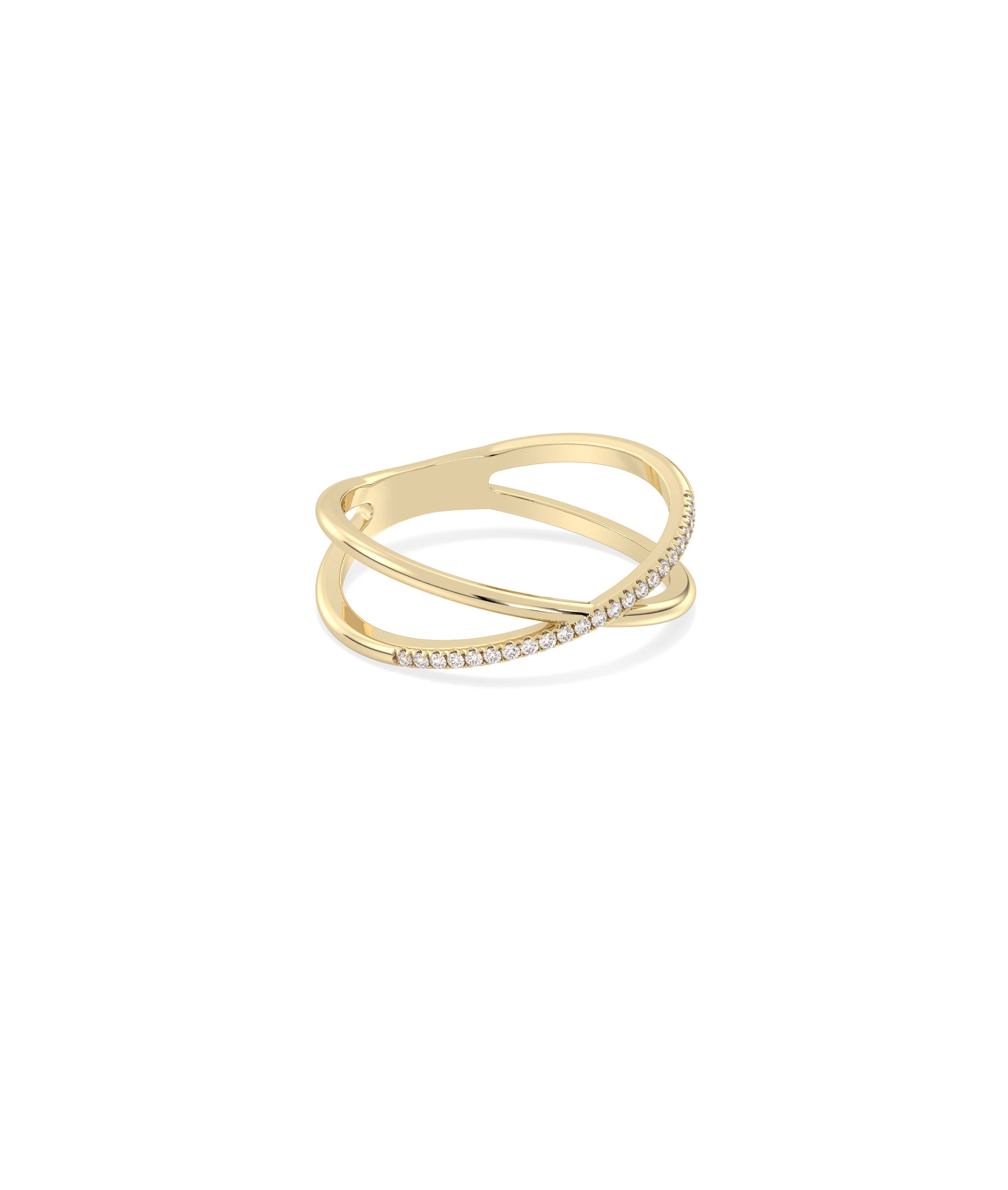 Diamond Line Criss Cross Ring | 14k Gold Engagement Ring