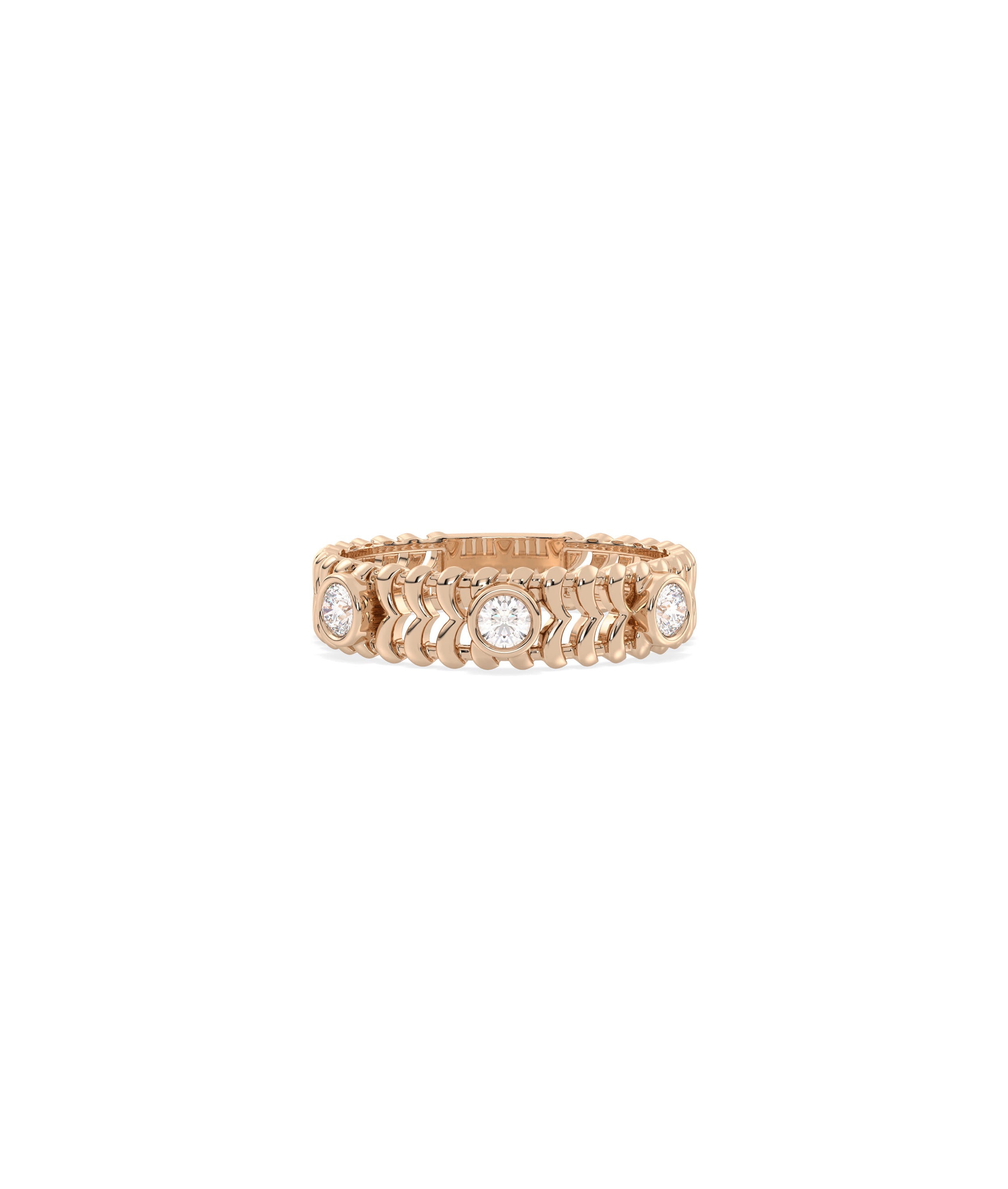 Diamond Bezel Station and Gold Chevron Band Ring