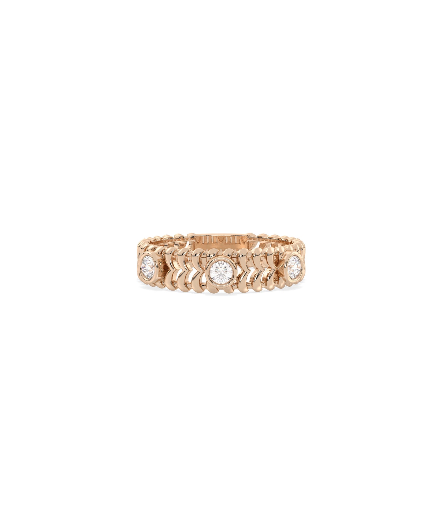 Diamond Bezel Station and Gold Chevron Band Ring