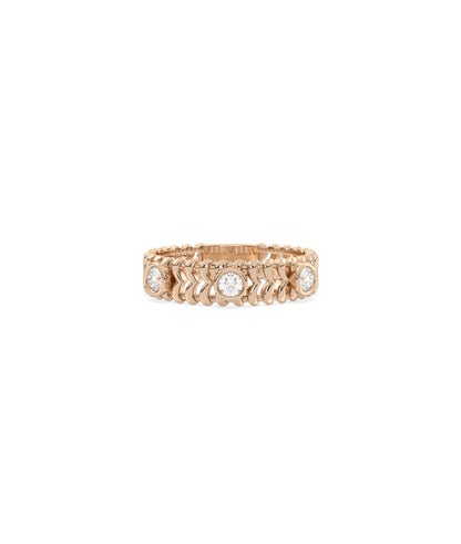 Diamond Bezel Station and Gold Chevron Band Ring