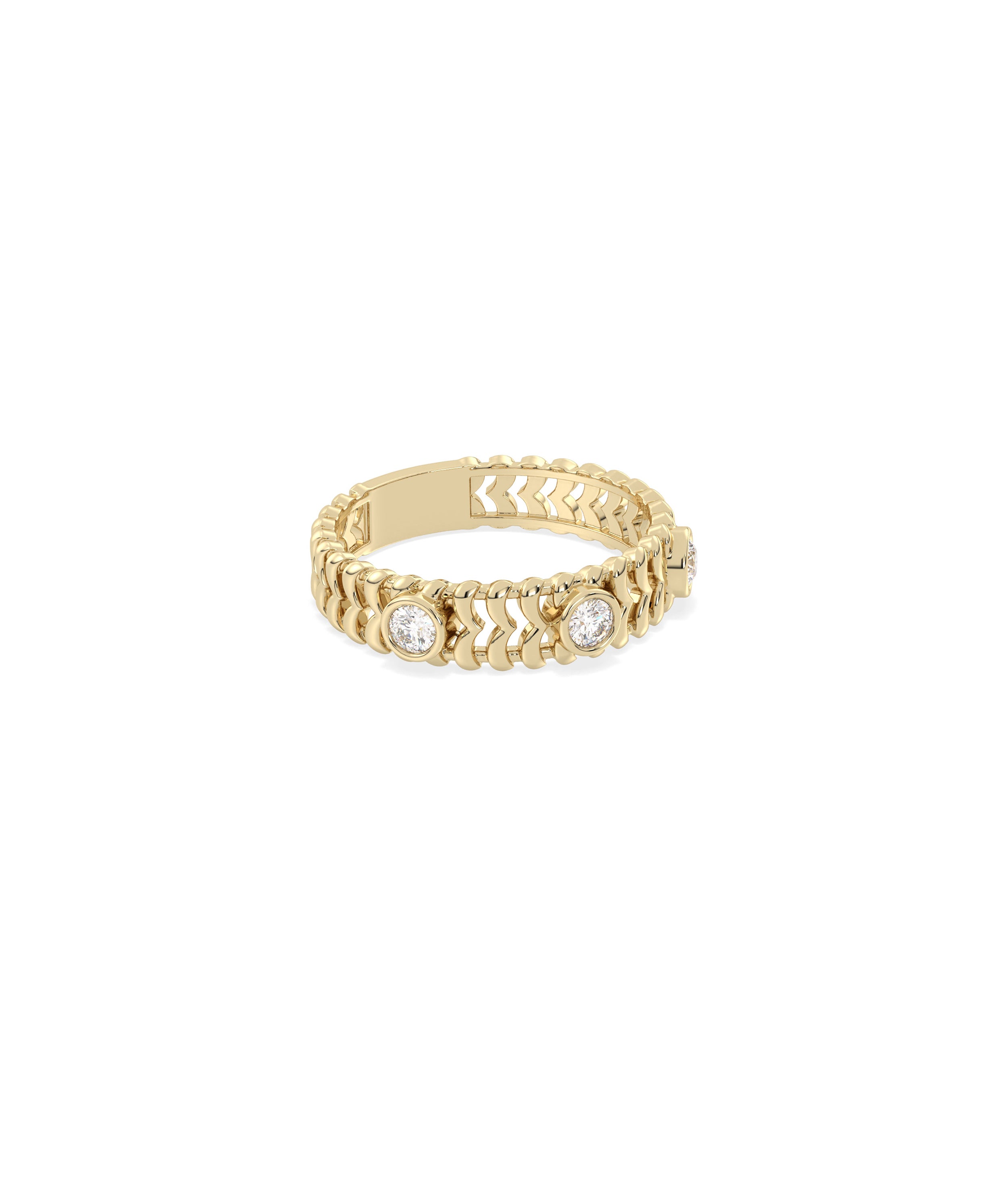 Diamond Bezel Station & Gold Chevron Band Ring | Elegant Diamond Band Ring