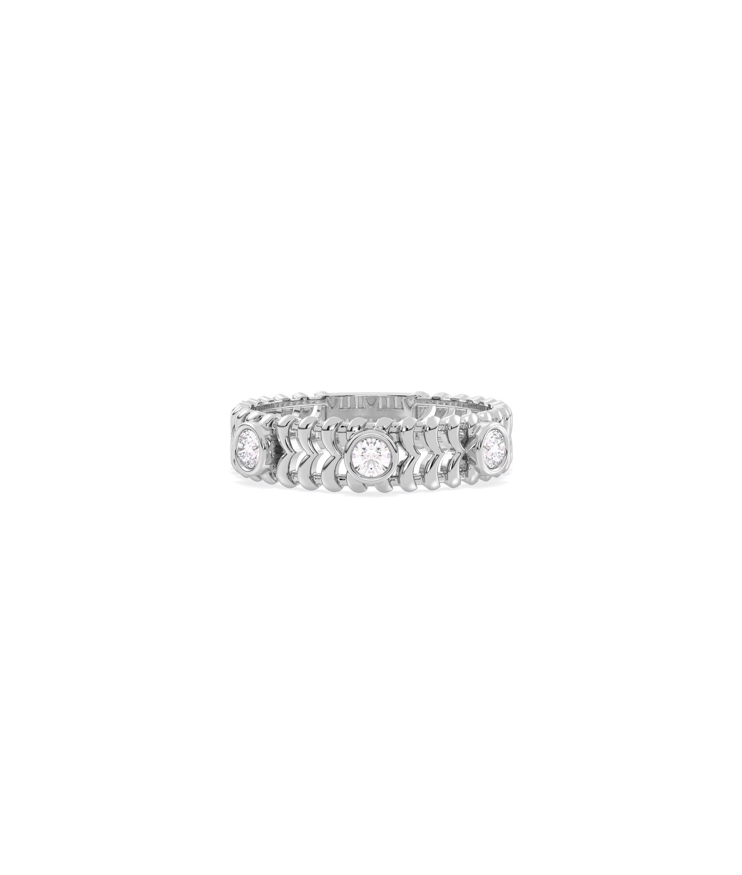 Diamond Bezel Station & Gold Chevron Band Ring | Elegant Diamond Band Ring