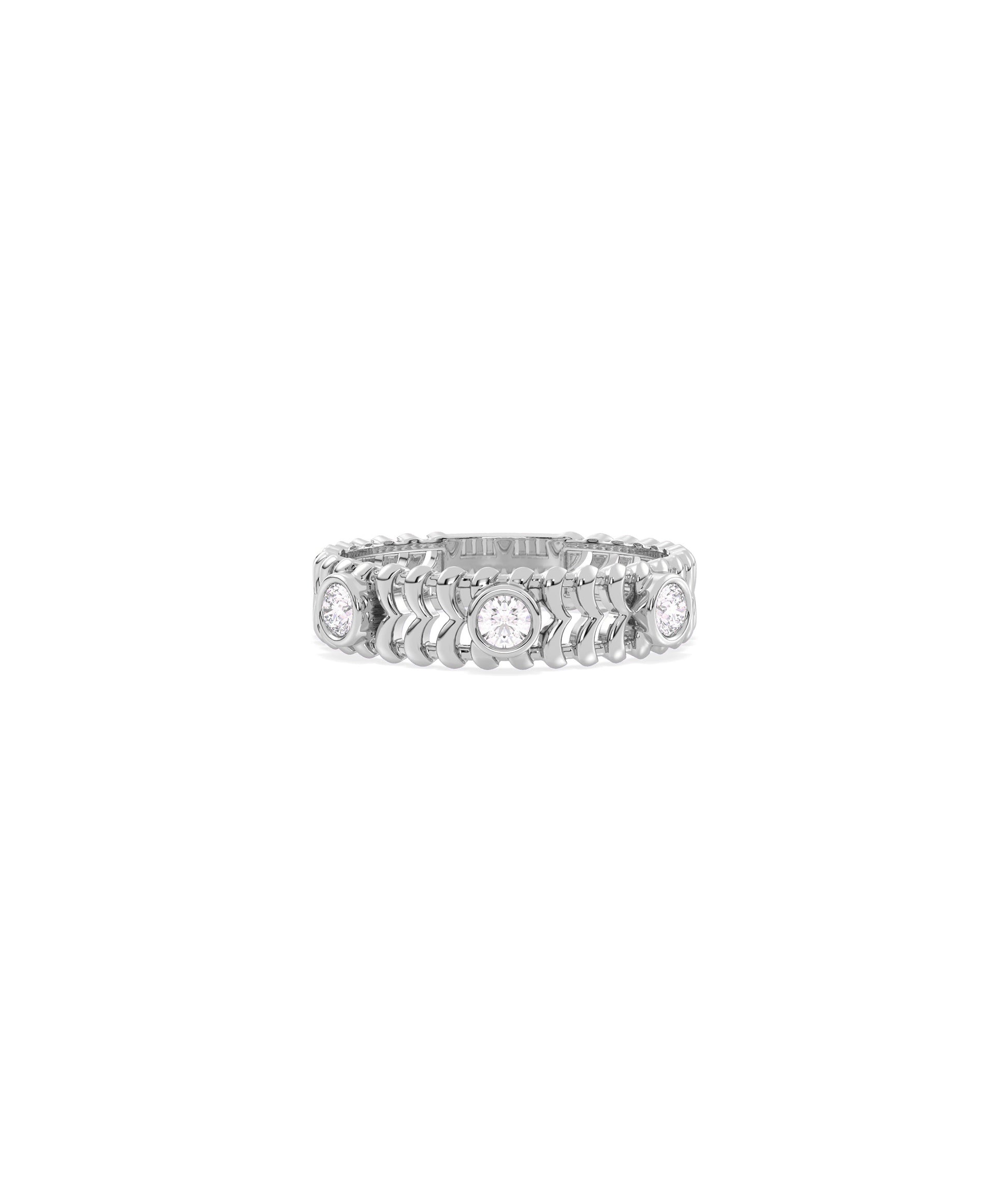 Diamond Bezel Station & Gold Chevron Band Ring | Elegant Diamond Band Ring