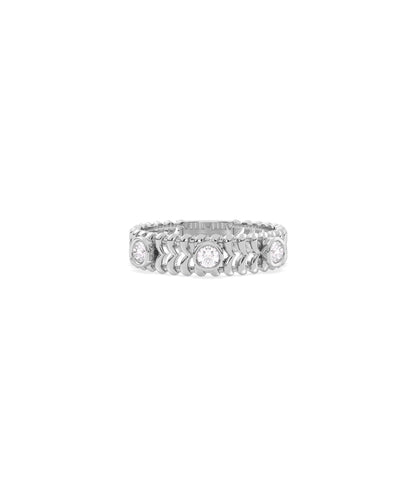 Diamond Bezel Station & Gold Chevron Band Ring | Elegant Diamond Band Ring