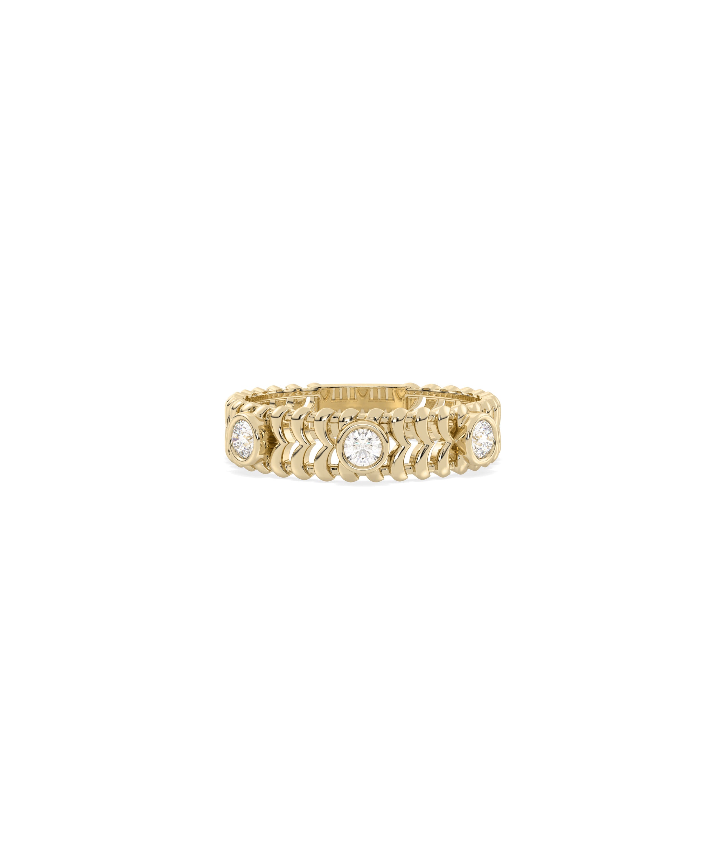 Diamond Bezel Station & Gold Chevron Band Ring | Elegant Diamond Band Ring