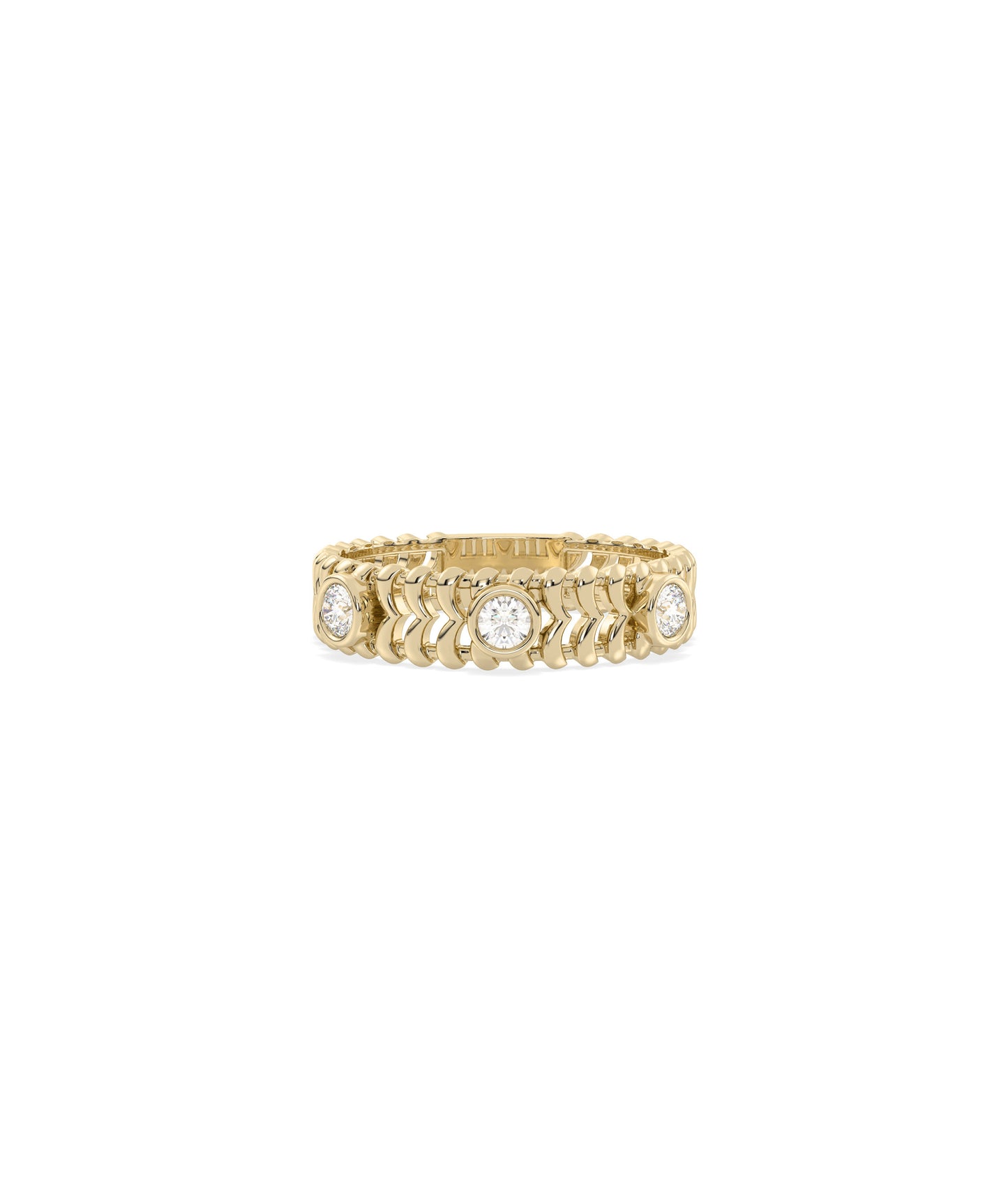 Diamond Bezel Station & Gold Chevron Band Ring | Elegant Diamond Band Ring