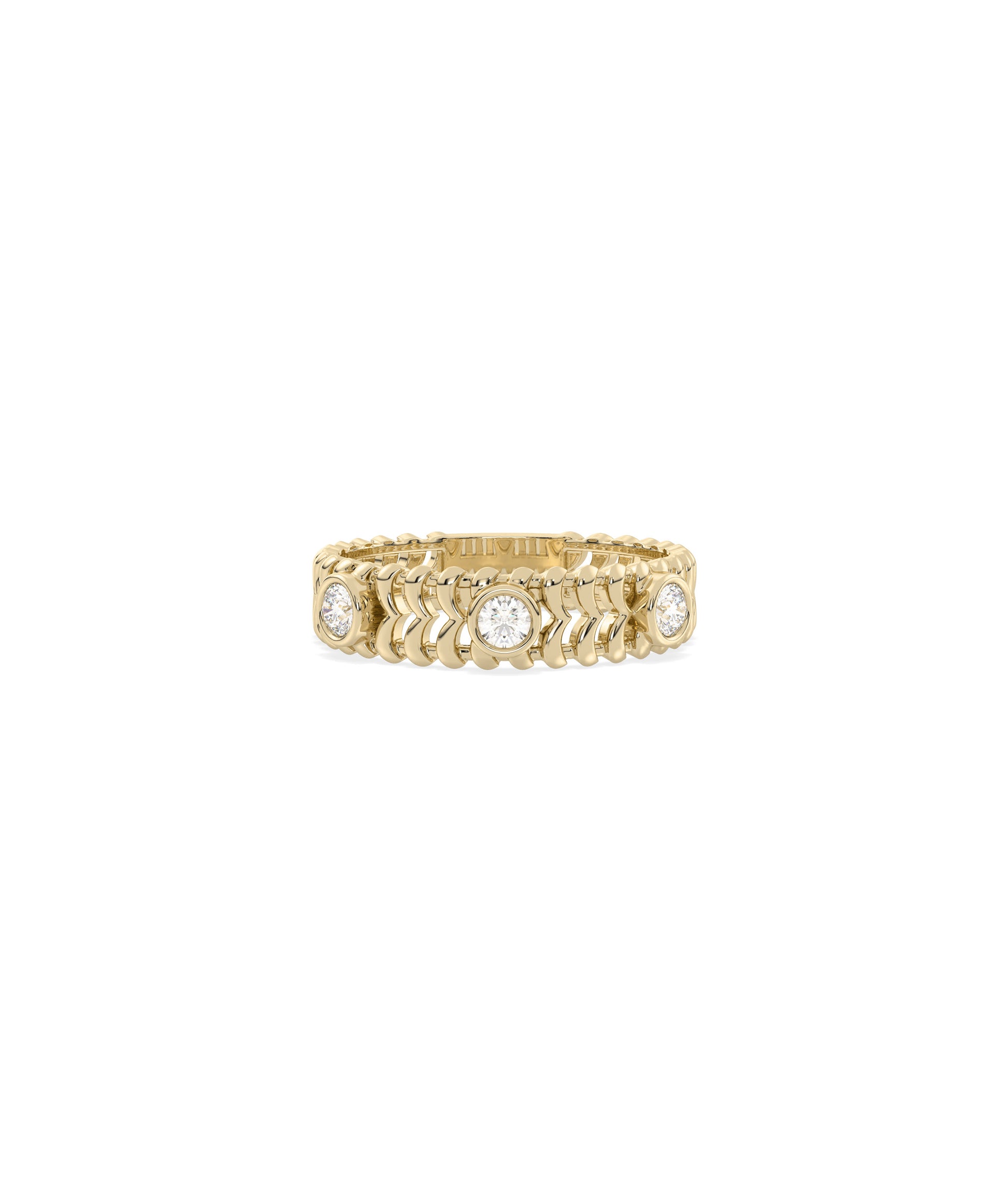 Diamond Bezel Station & Gold Chevron Band Ring | Elegant Diamond Band Ring