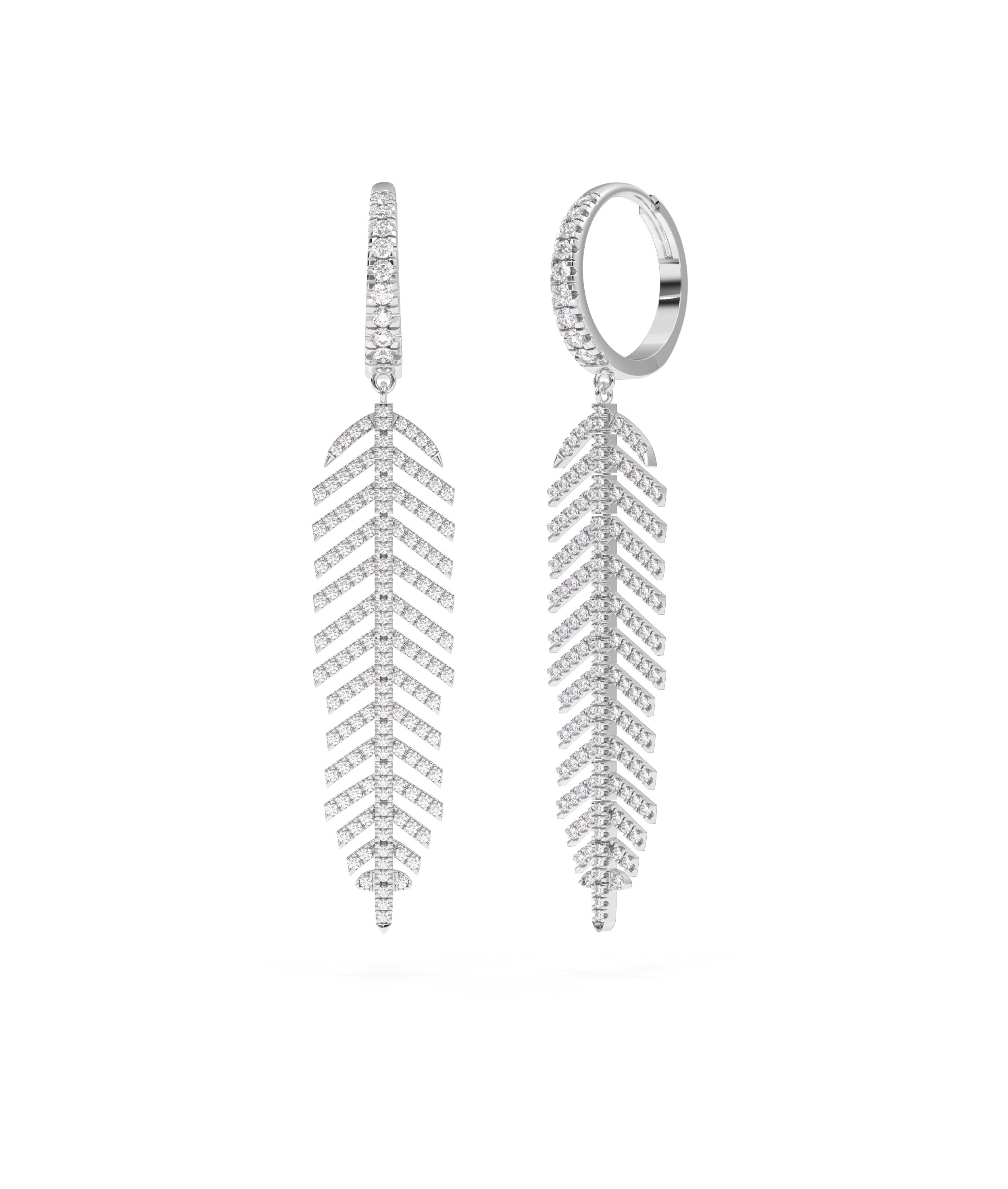 Diamond Pave Feather Dangle Earring | Perfect Diamond Earrings 