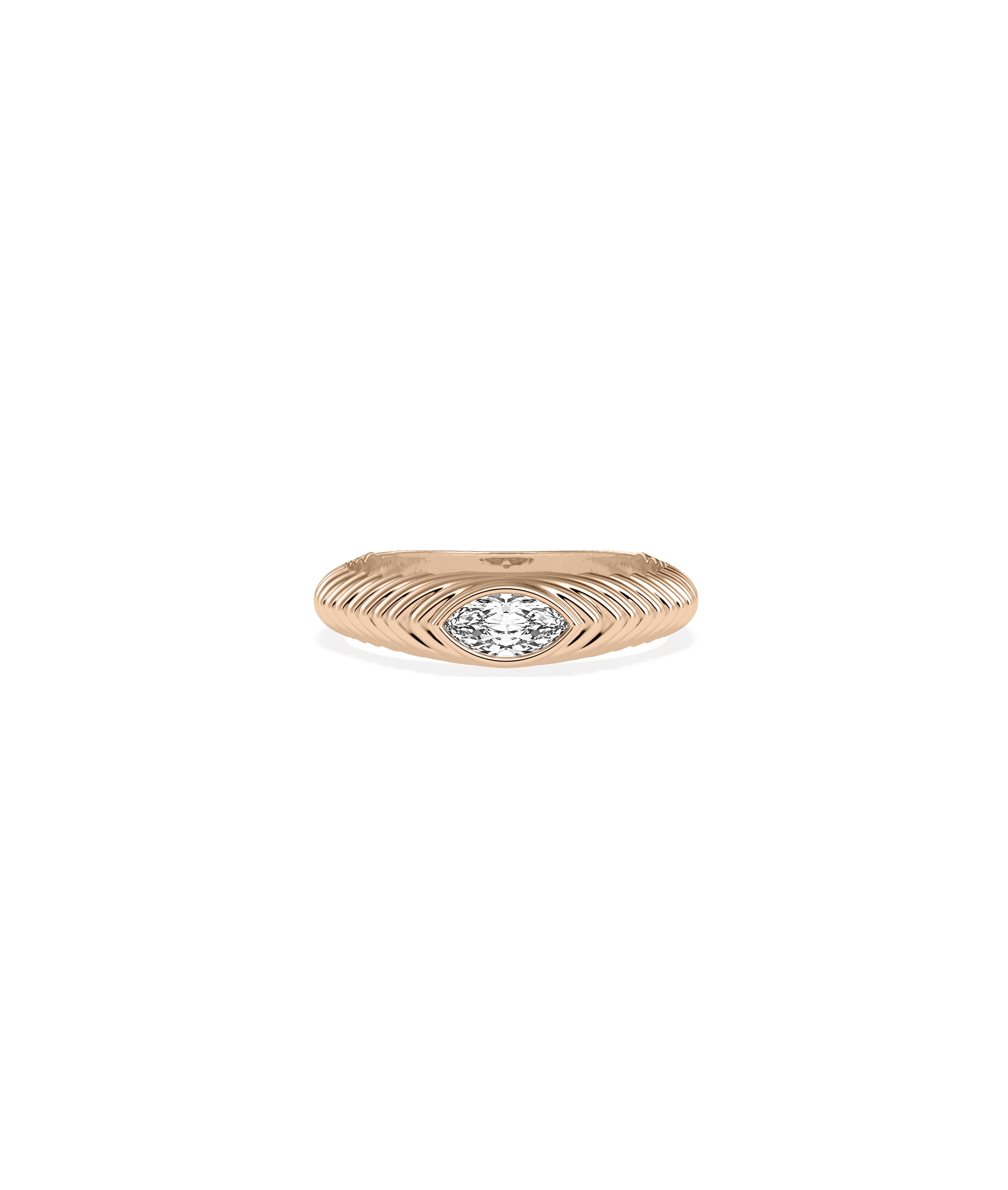 Diamond Marquise Step Groove Band Ring | Elegant 14k Gold Design