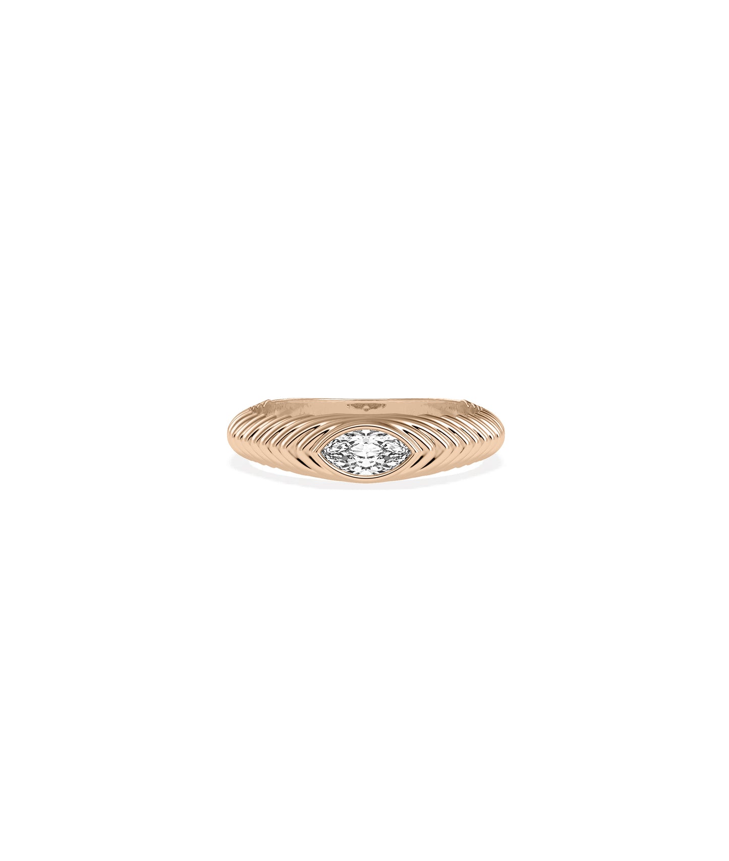 Diamond Marquise Step Groove Band Ring | Elegant 14k Gold Design