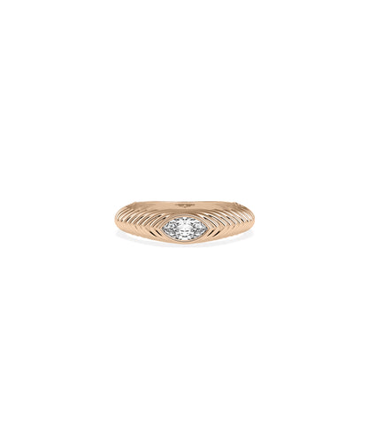 Diamond Marquise Step Groove Band Ring | Elegant 14k Gold Design