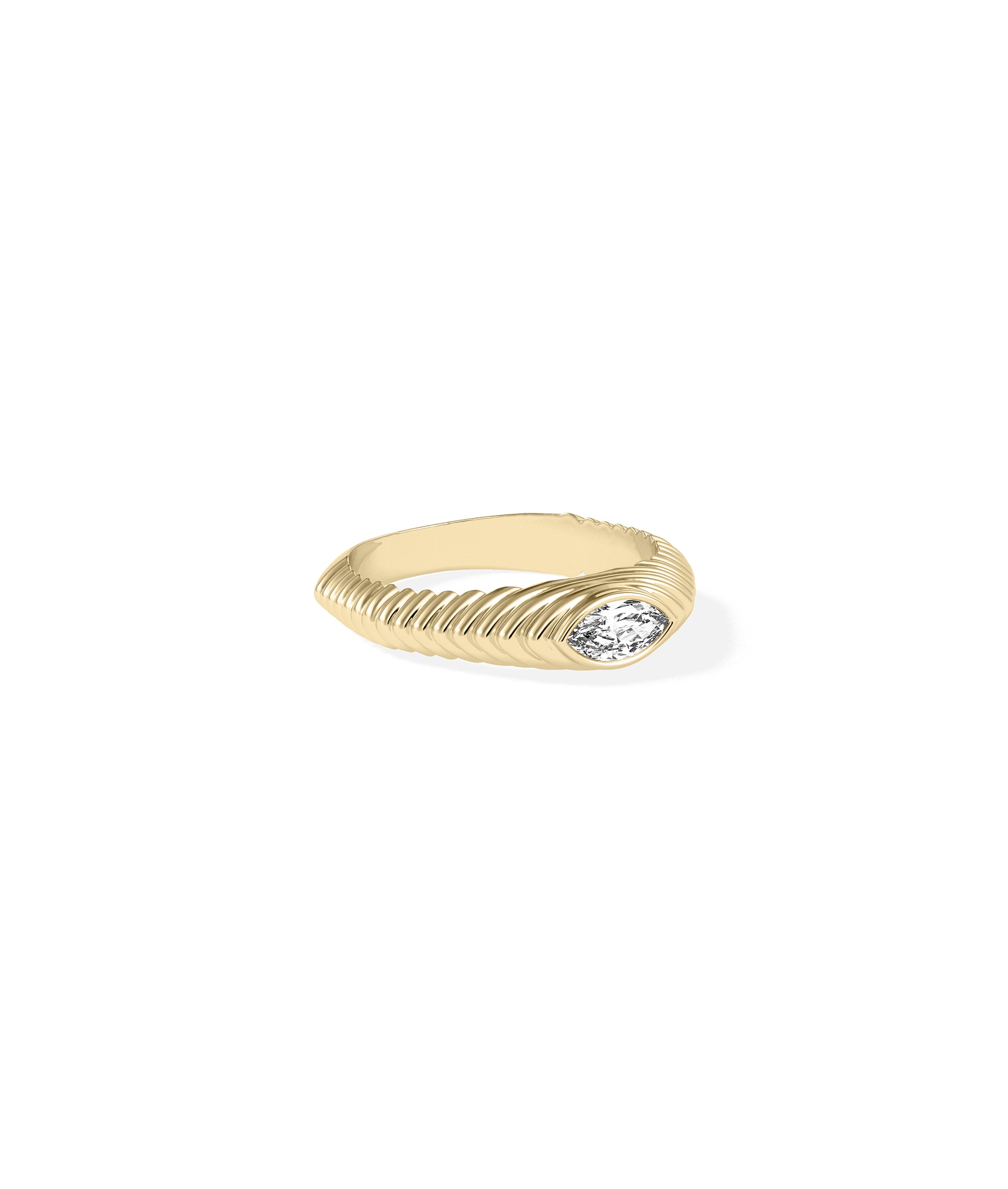 Diamond Marquise Step Groove Band Ring | Elegant 14k Gold Design