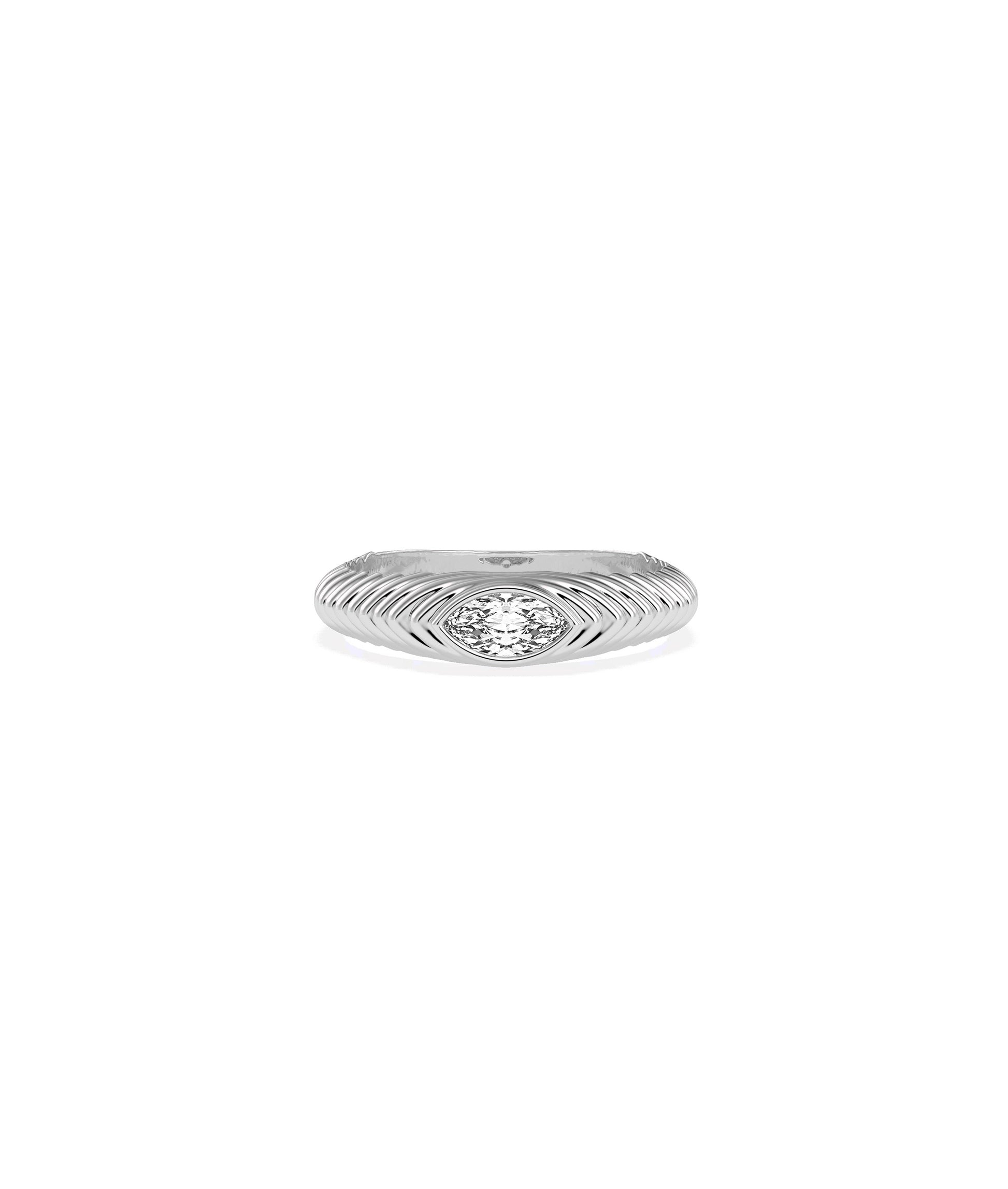 Diamond Marquise Step Groove Band Ring | Elegant 14k Gold Design