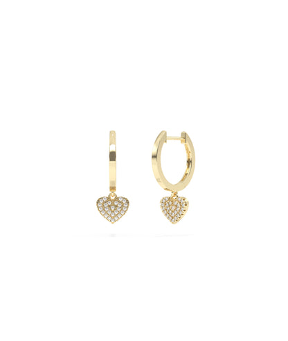 Gold Hoop Earrings with Diamond Pave Heart Dangle | Everyday Jewelry