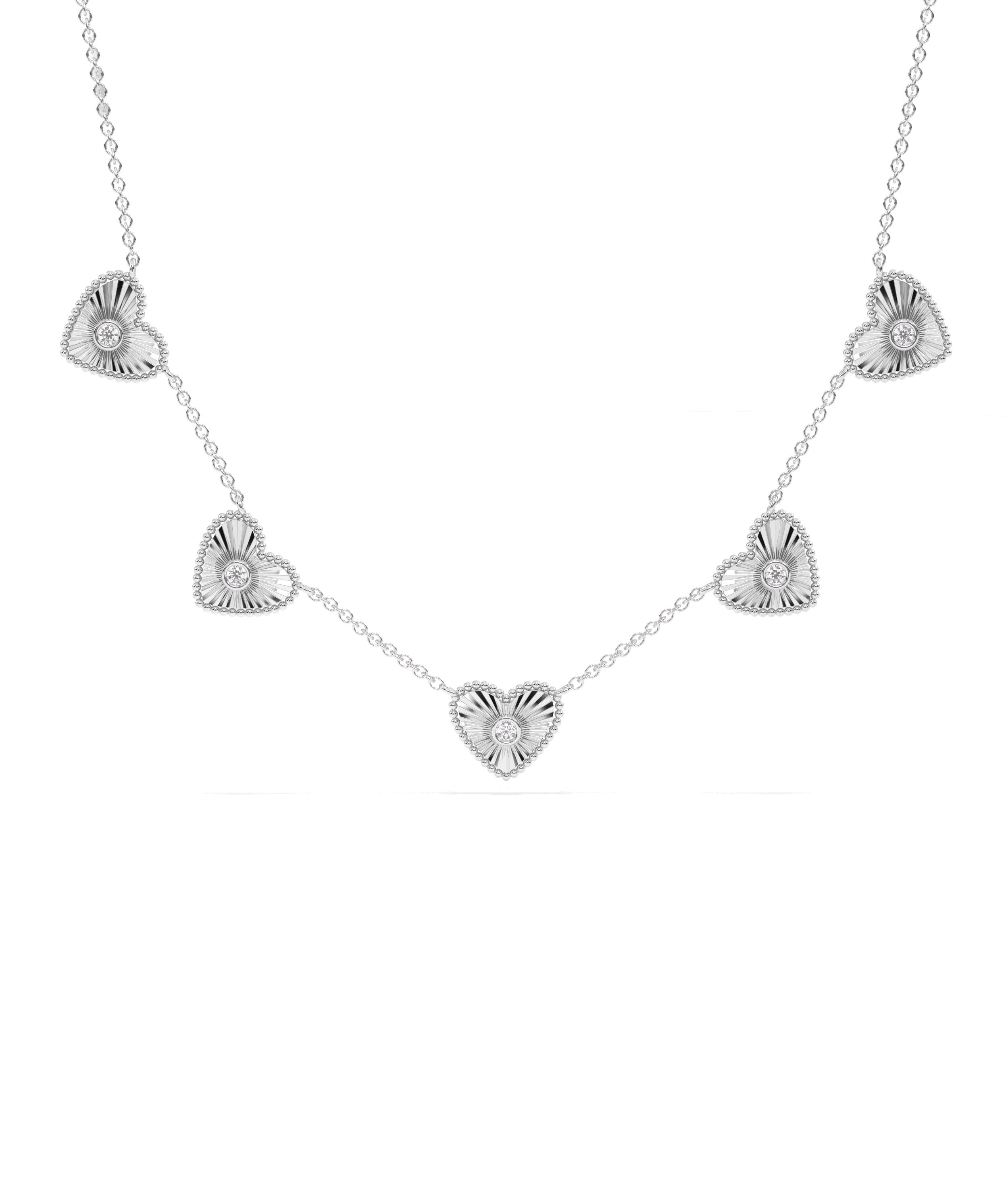 Groove Heart Station Necklace with Diamond Solitaire