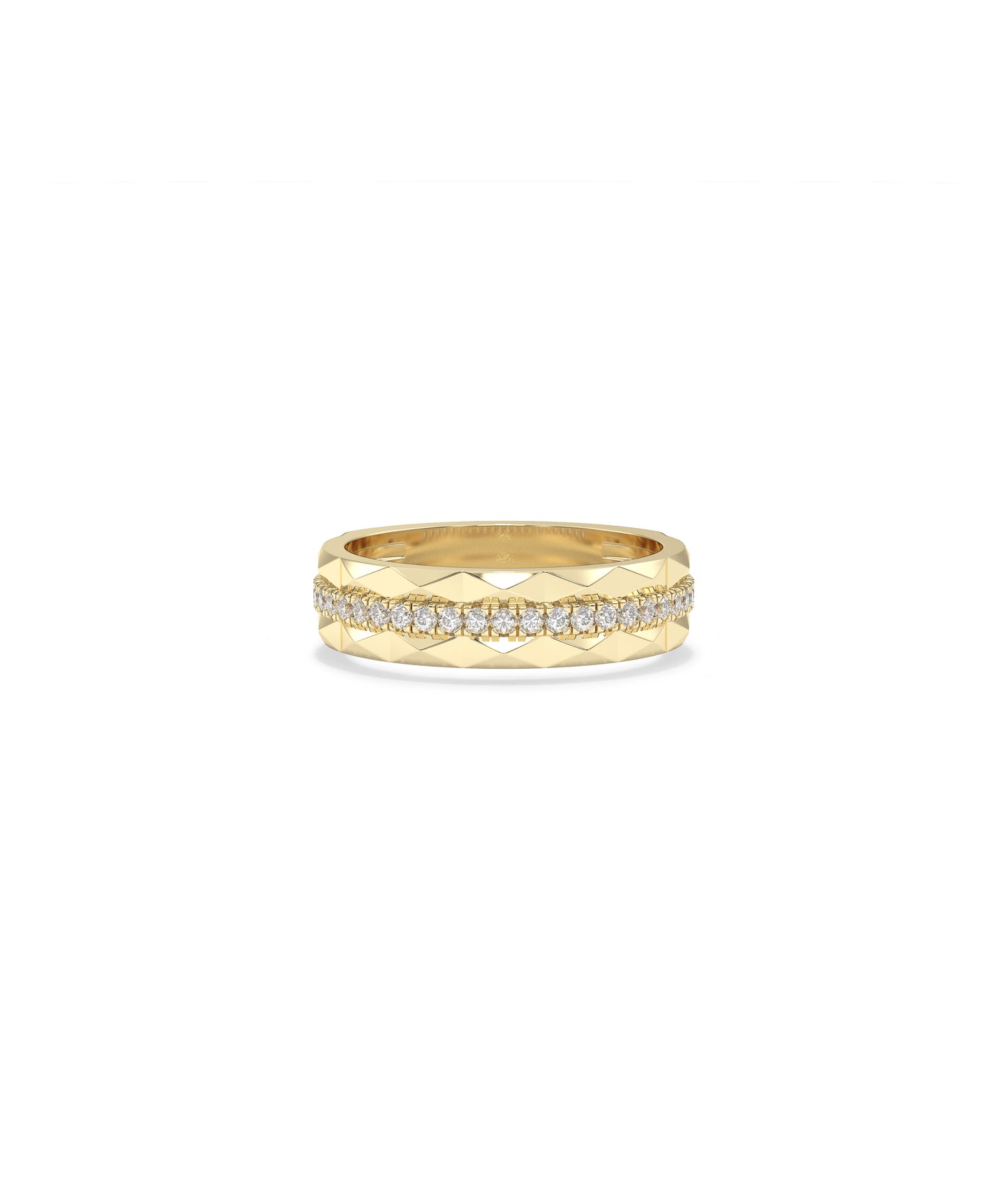 Diamond Line with Faceted Gold Band Ring | 14k Gold Rings