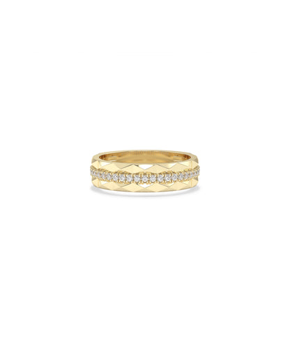 Diamond Line with Faceted Gold Band Ring | 14k Gold Rings