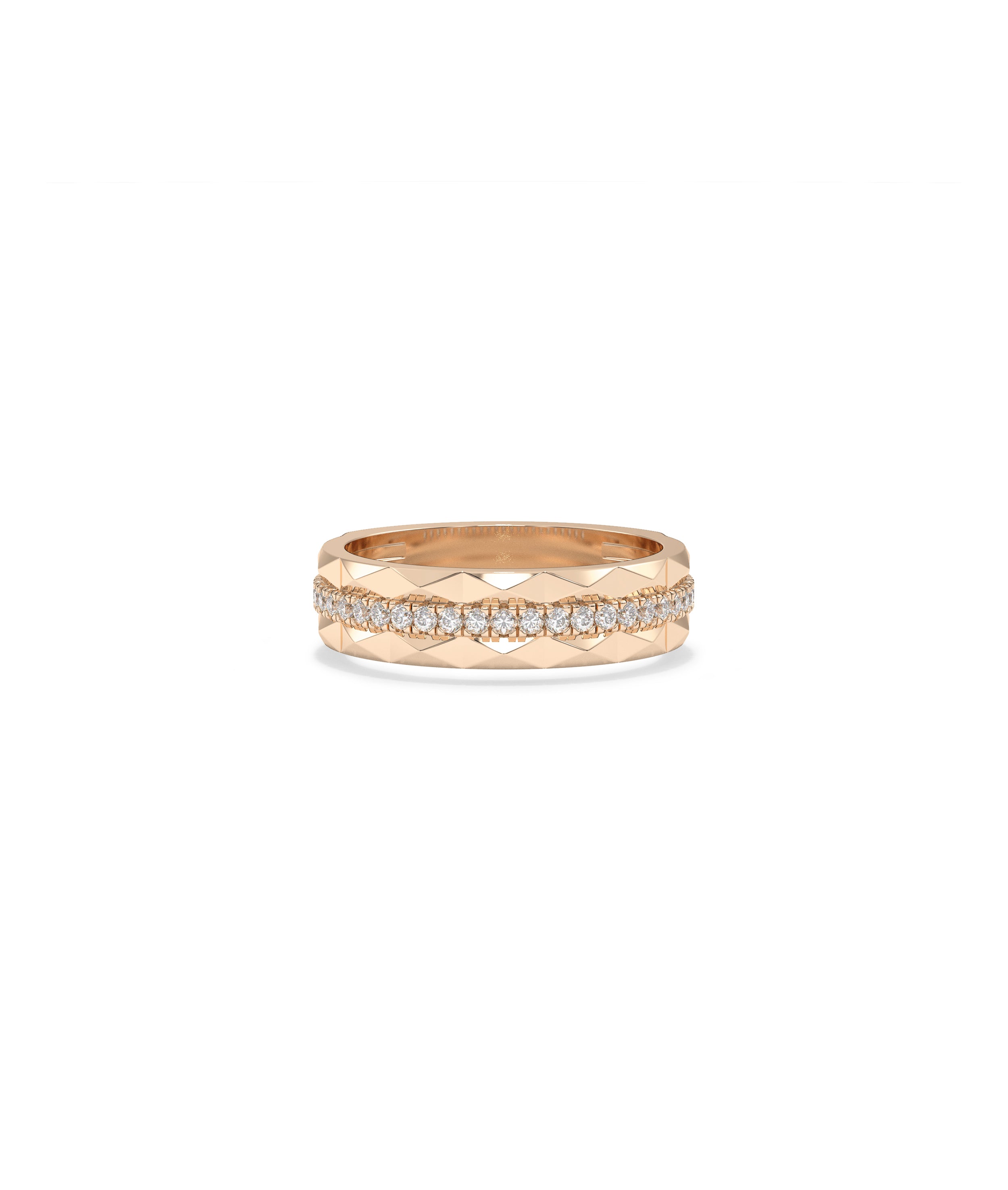 Diamond Line with Faceted Gold Band Ring | 14k Gold Rings