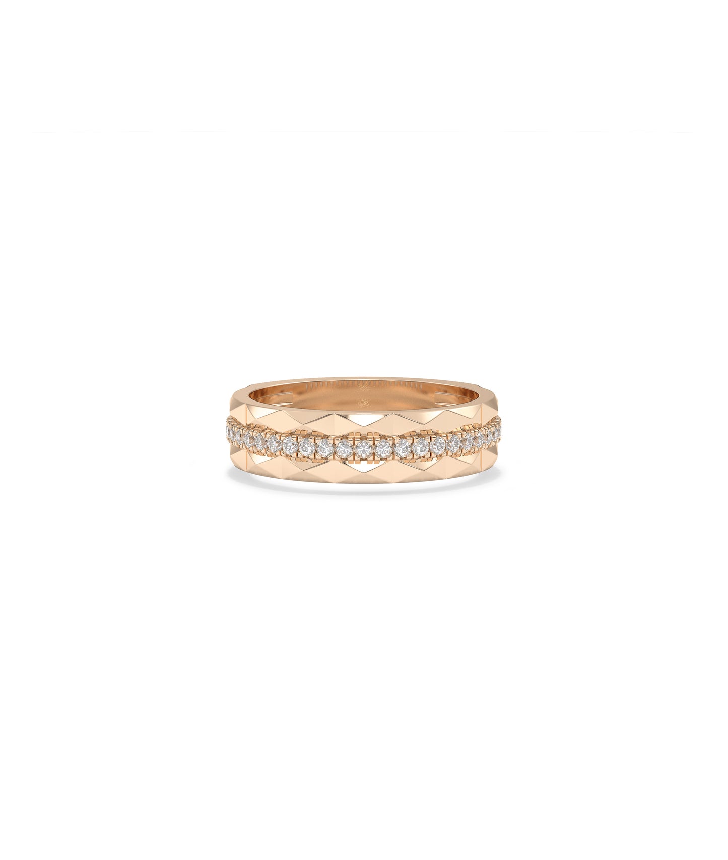 Diamond Line with Faceted Gold Band Ring | 14k Gold Rings