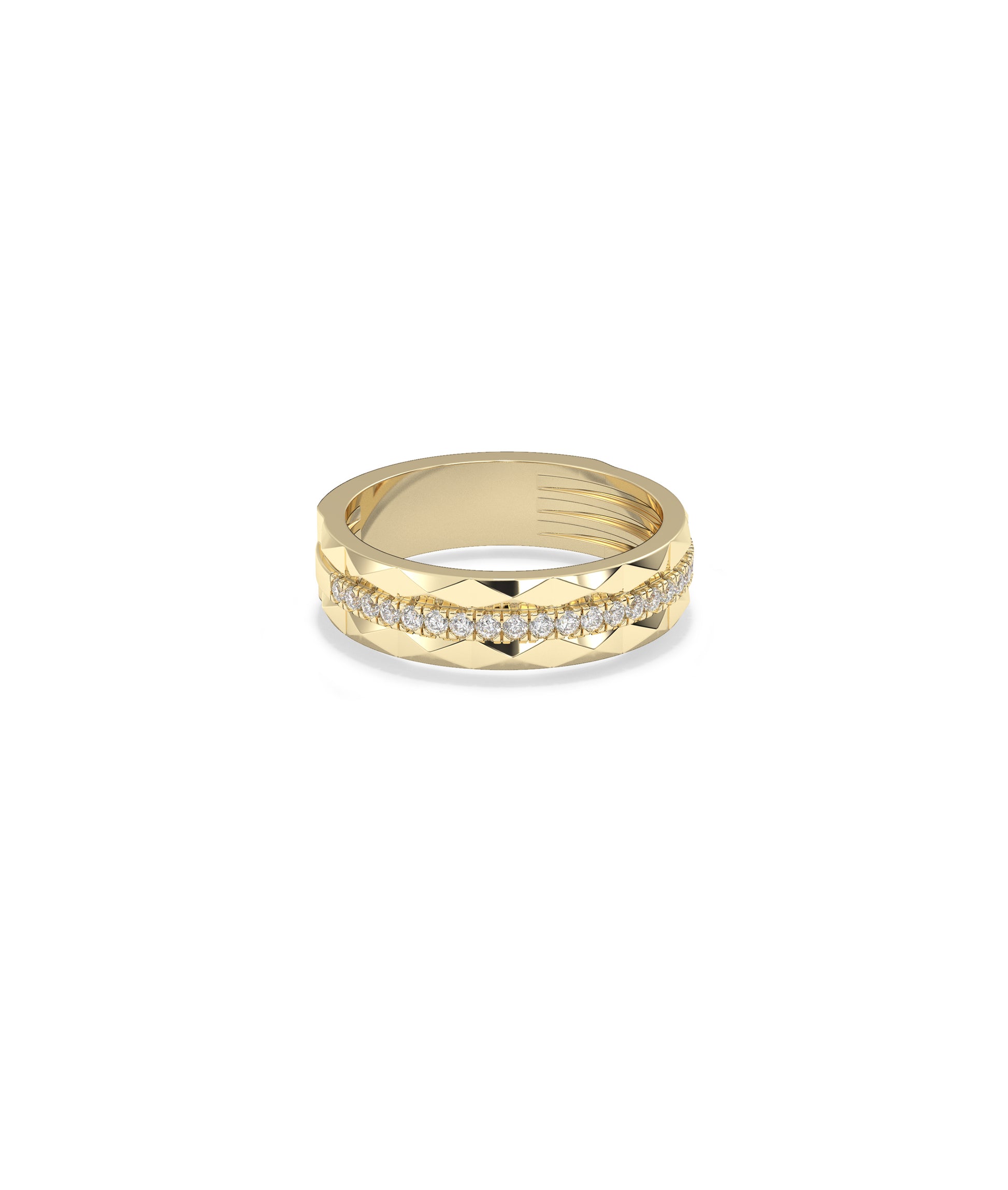 Diamond Line with Faceted Gold Band Ring | 14k Gold Rings