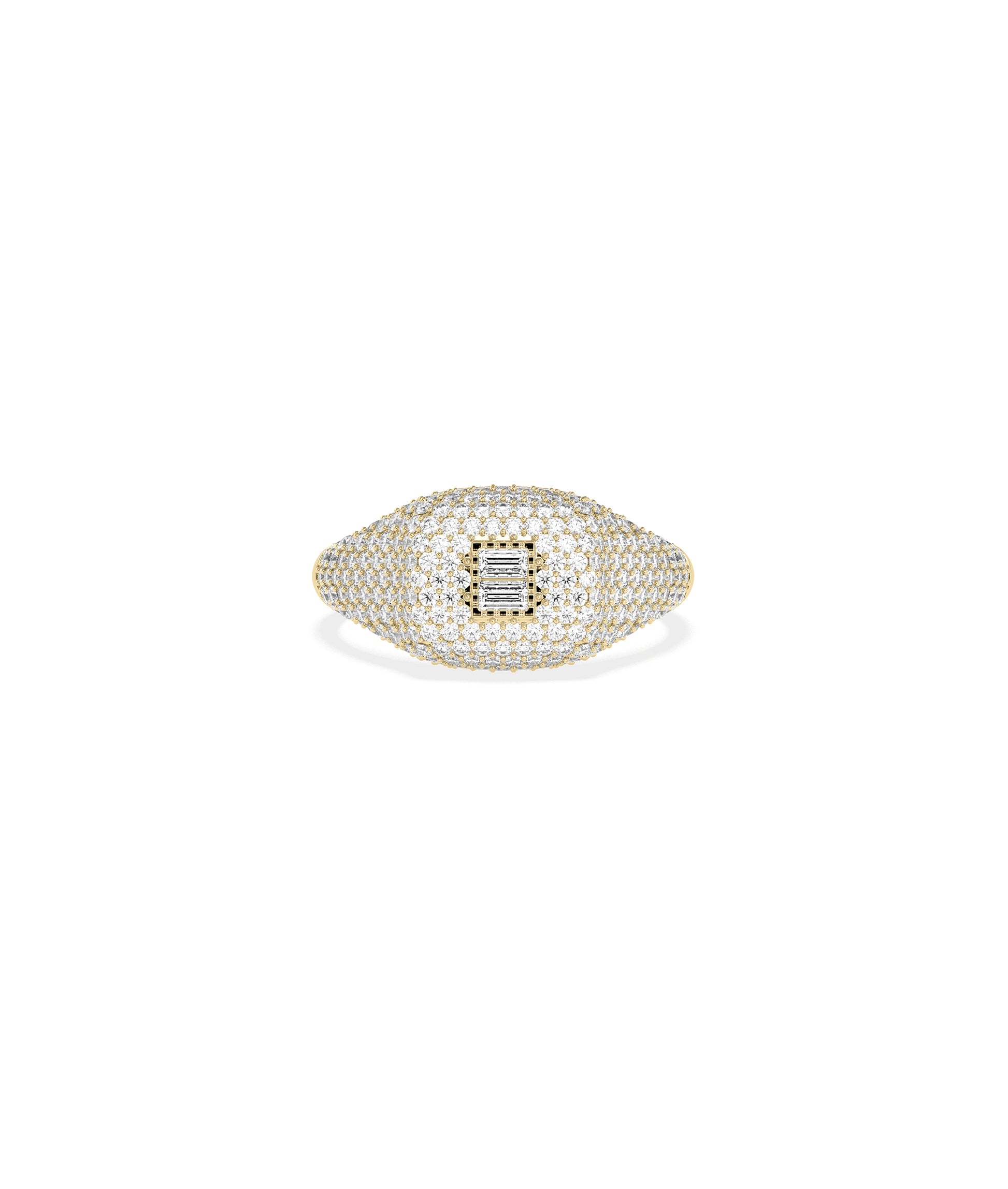 Diamond Baguette Cluster & Pave Cushion Signet Ring I14K Gold Engagement Rings for Women