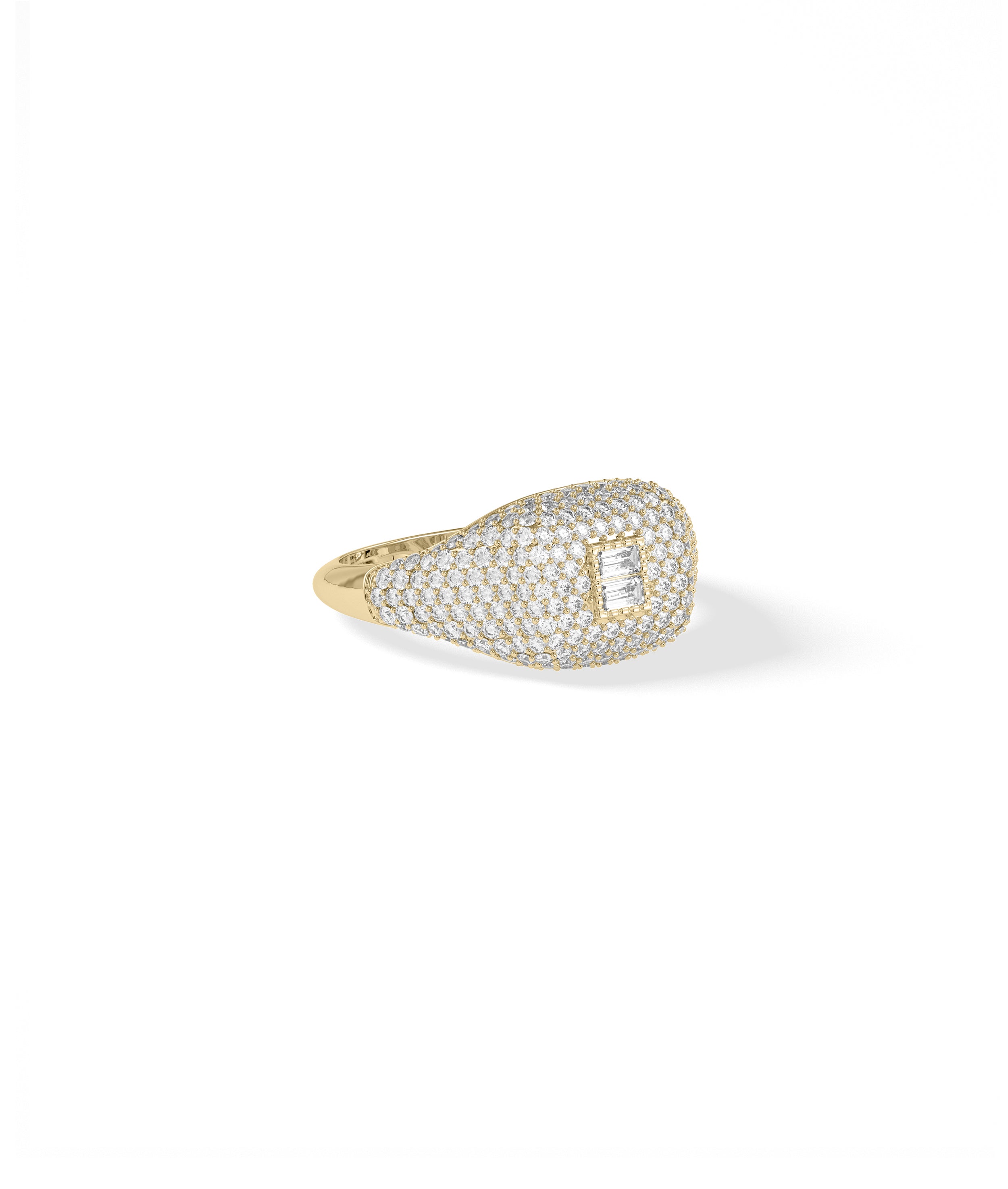 Diamond Baguette Cluster & Pave Cushion Signet Ring I14K Gold Engagement Rings for Women