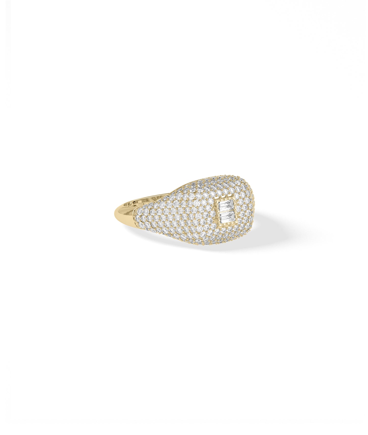 Diamond Baguette Cluster & Pave Cushion Signet Ring I14K Gold Engagement Rings for Women