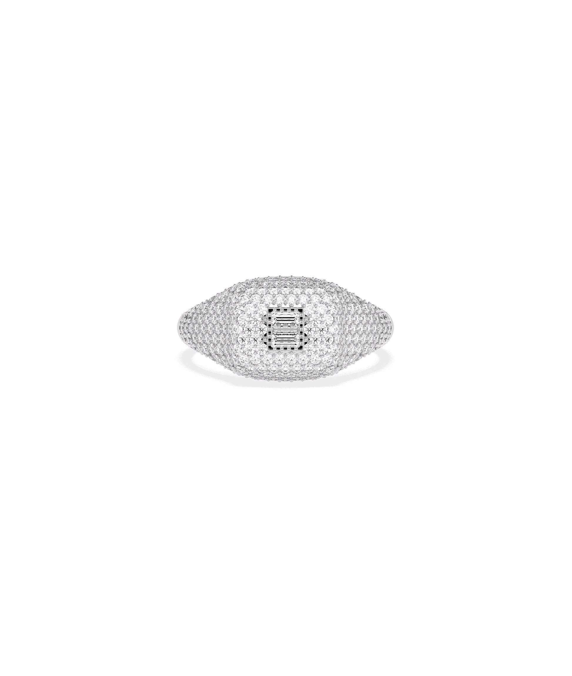 Diamond Baguette Cluster & Pave Cushion Signet Ring I14K Gold Engagement Rings for Women