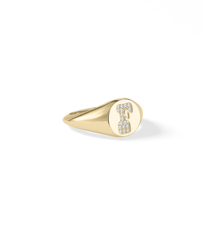 Custom Diamond Pave Initial Signet Ring - Unique Diamond Band Ring Design