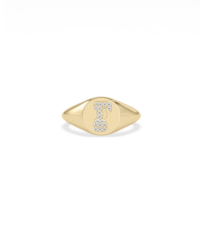 Custom Diamond Pave Initial Signet Ring - Unique Diamond Band Ring Design