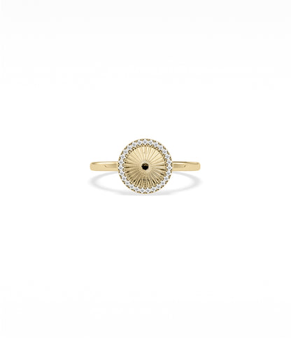 Diamond Outline Groove Circle Ring | 14k Gold Engagement Ring