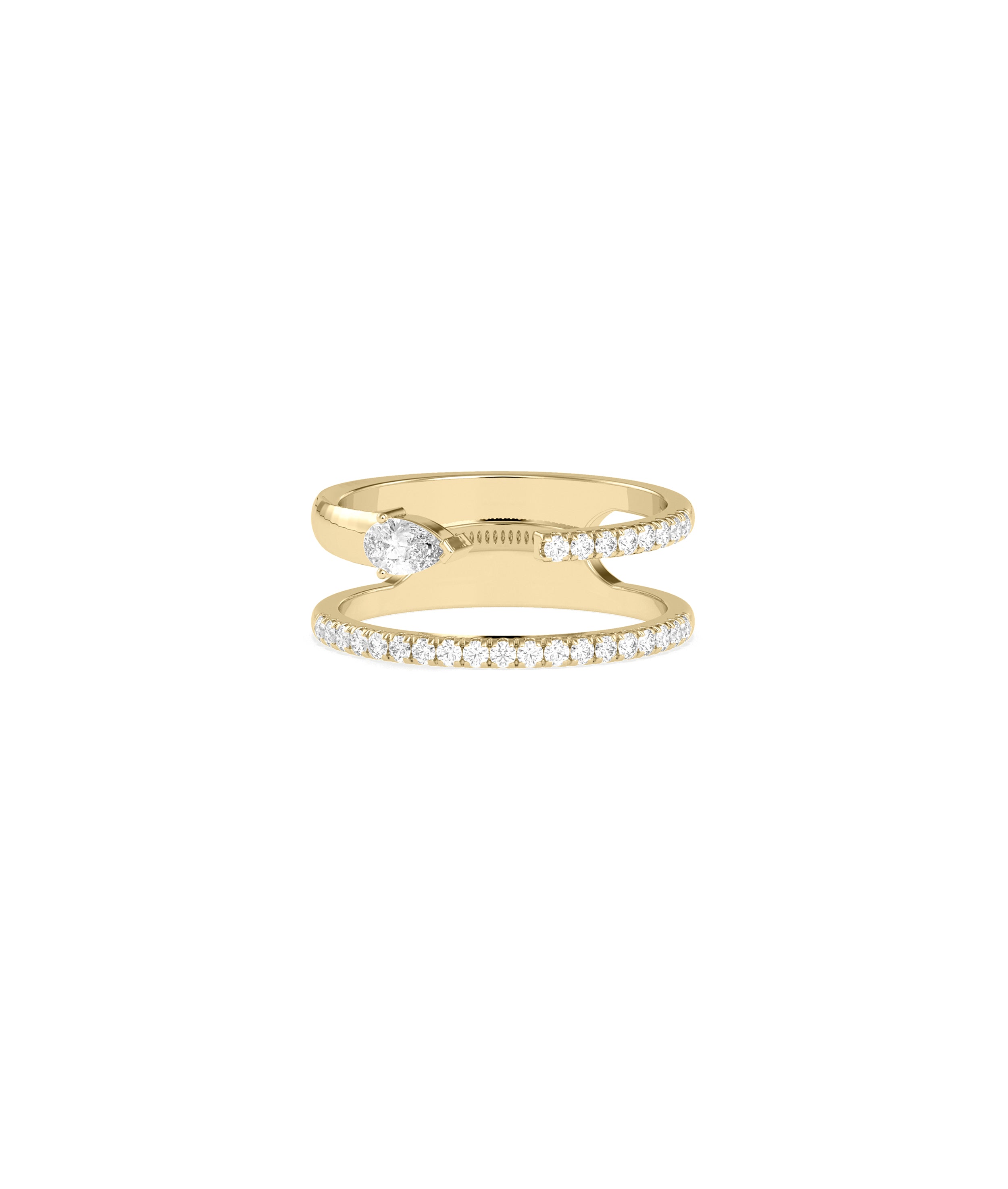 2 Line Diamond Pave and Solitaire Band Ring | Everyday Jewelry