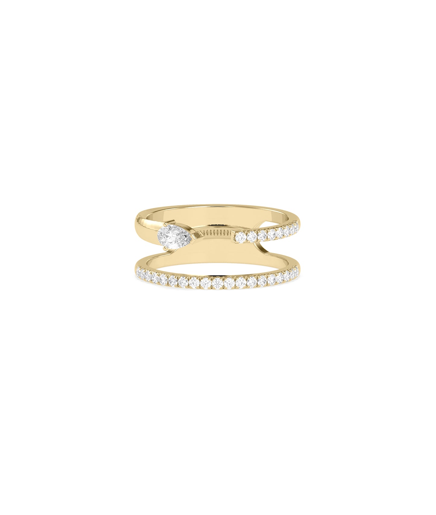 2 Line Diamond Pave and Solitaire Band Ring | Everyday Jewelry