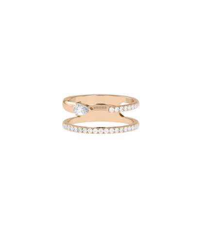 2 Line Diamond Pave and Solitaire Band Ring | Everyday Jewelry