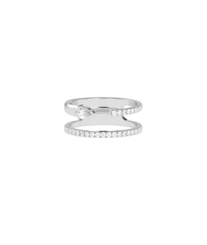 2 Line Diamond Pave and Solitaire Band Ring | Everyday Jewelry