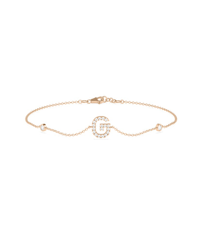 Diamond Initial Cable Link Bracelet- gold bracelet