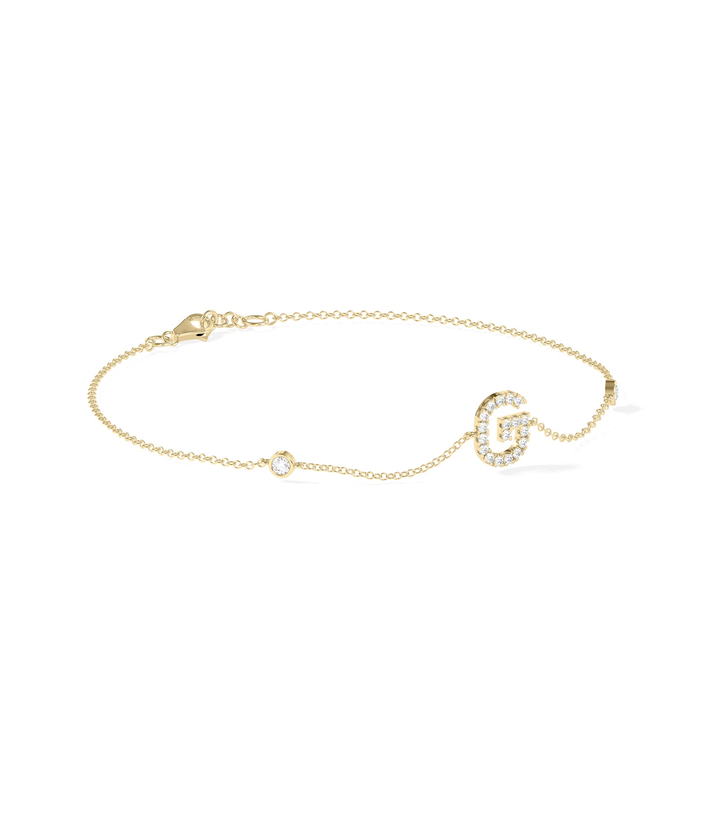 Diamond Initial Cable Link Bracelet- gold bracelet