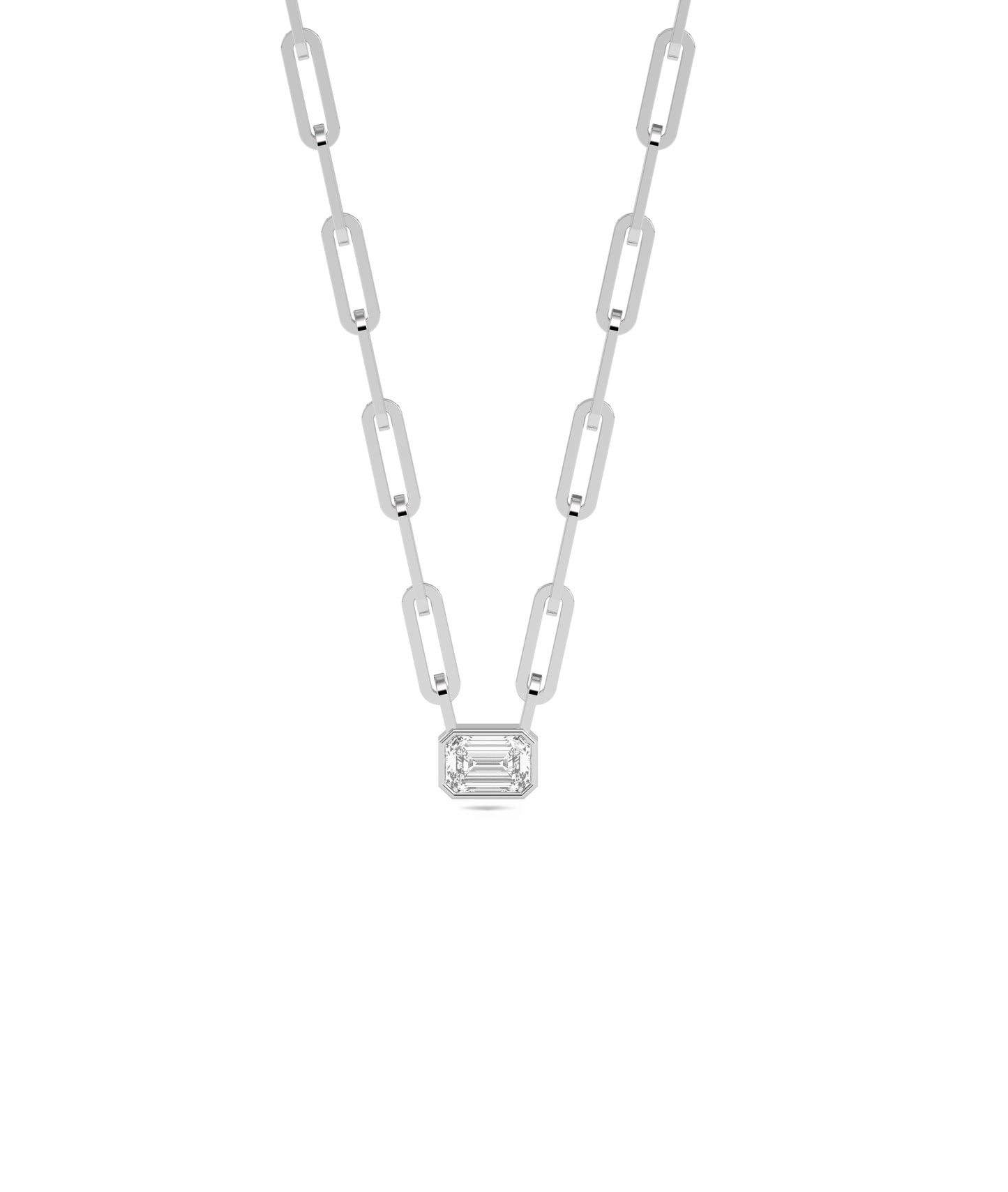 Diamond Bezel Solitaire Paper Clip Necklace - Everyday Jewelry