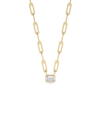 Diamond Bezel Solitaire Paper Clip Necklace - Everyday Jewelry