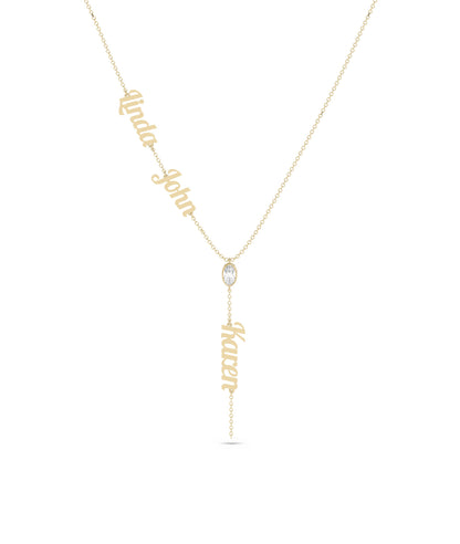 Custom 3 Name Y Shape Necklace with Solitaire