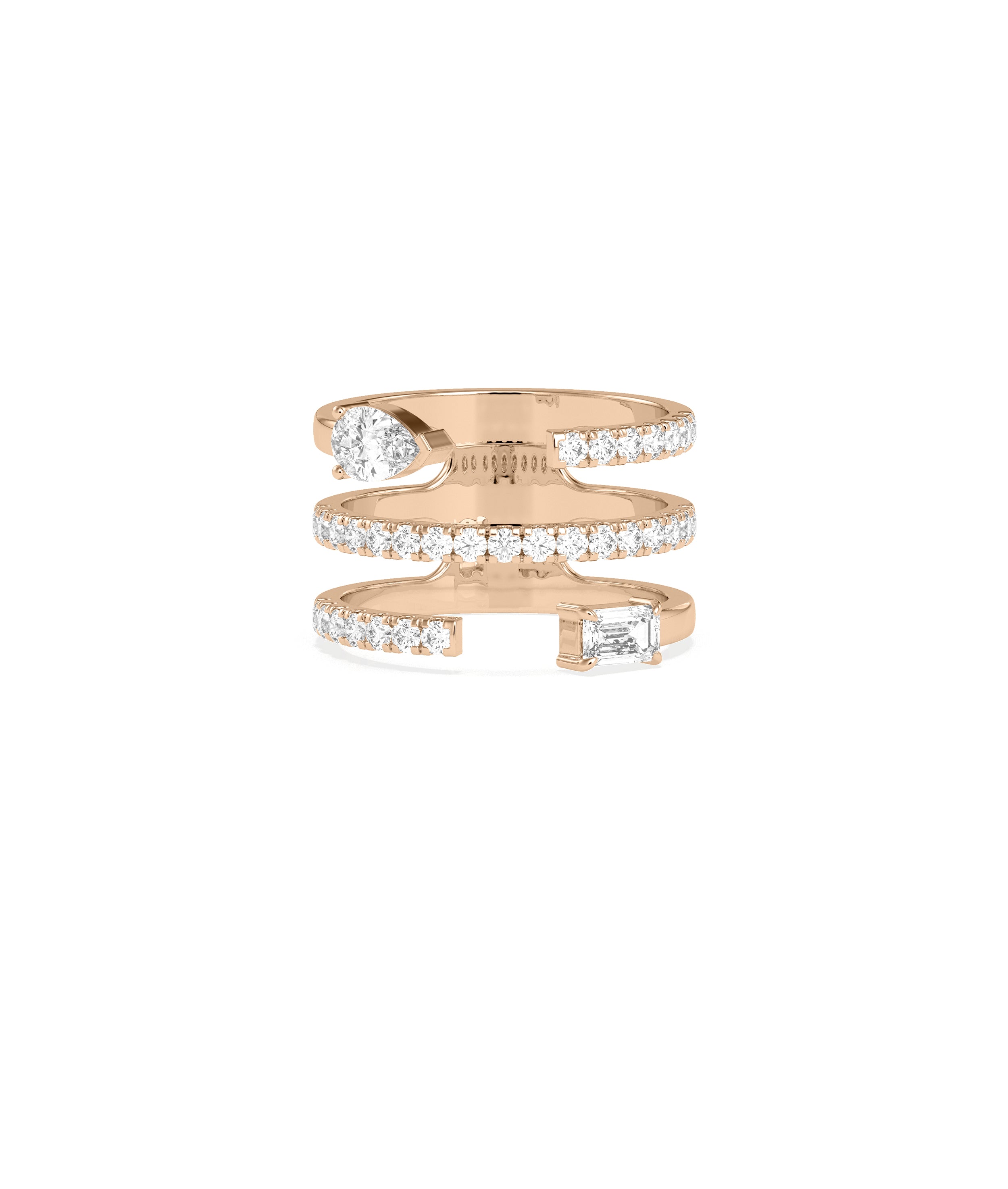 3 Row Diamond Pave and Soltaire Band Ring | Diamond Band Rings