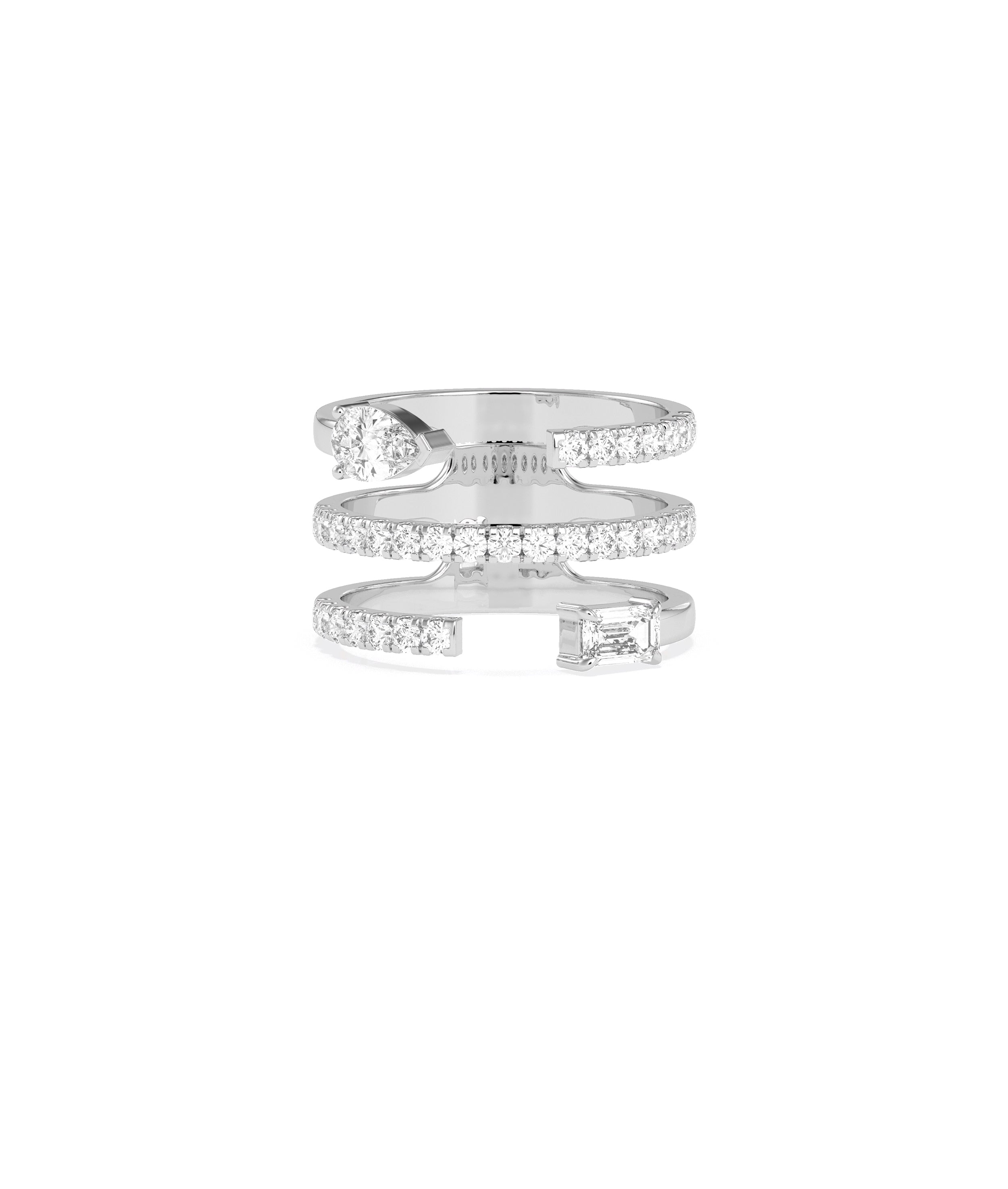 3 Row Diamond Pave and Soltaire Band Ring | Diamond Band Rings