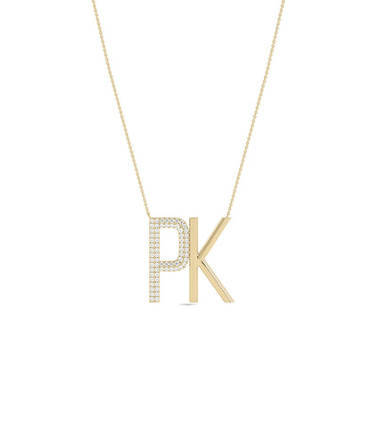 Custom Initials Necklace with Diamond Pave - Everyday Jewelry