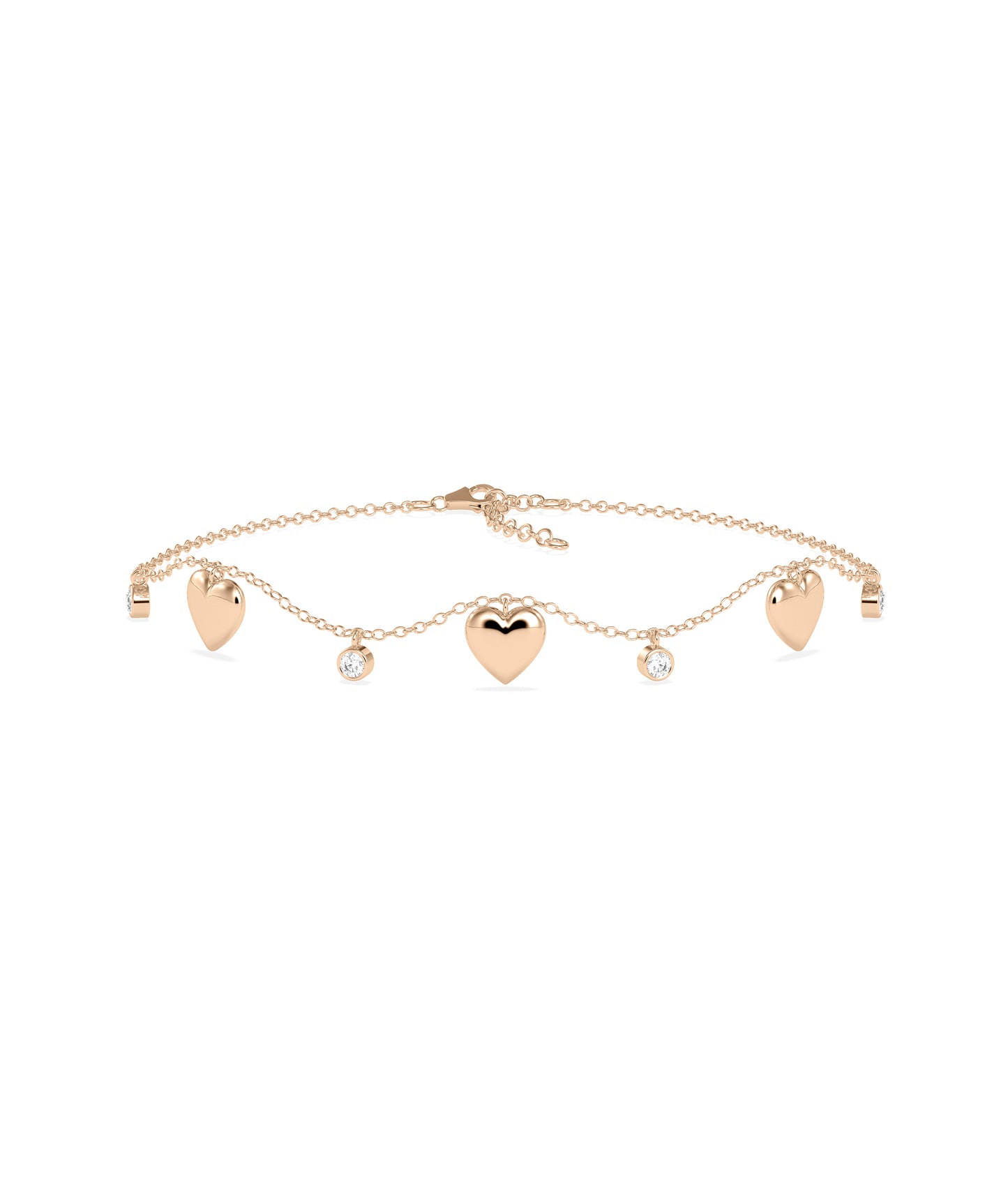 Heart Bubble & Diamond Cable Chain Bracelet | Diamond Bangle Bracelet