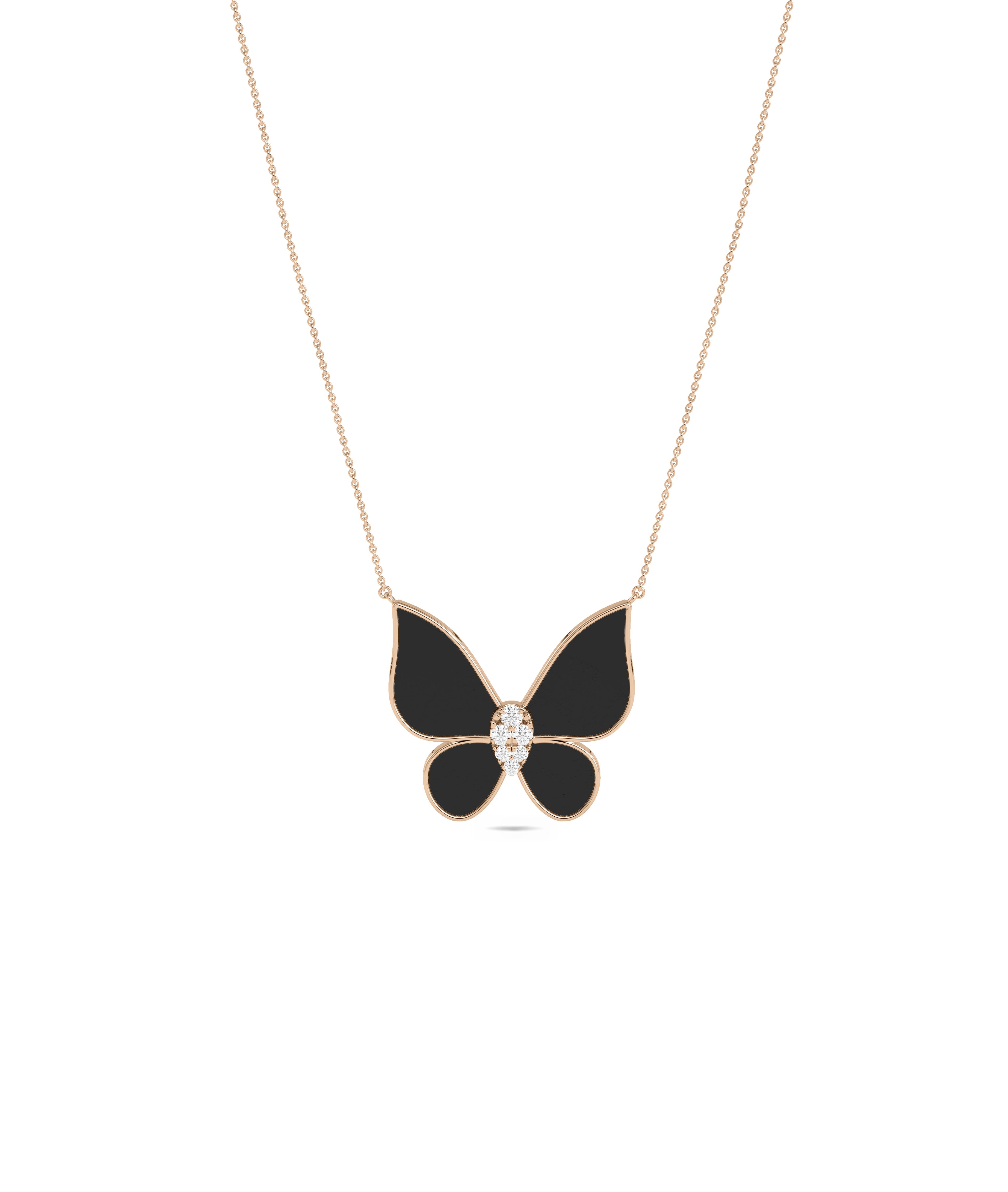 Enamel Butterfly Necklace with Diamond - Everyday Jewelry