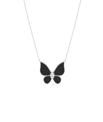 Enamel Butterfly Necklace with Diamond - Everyday Jewelry