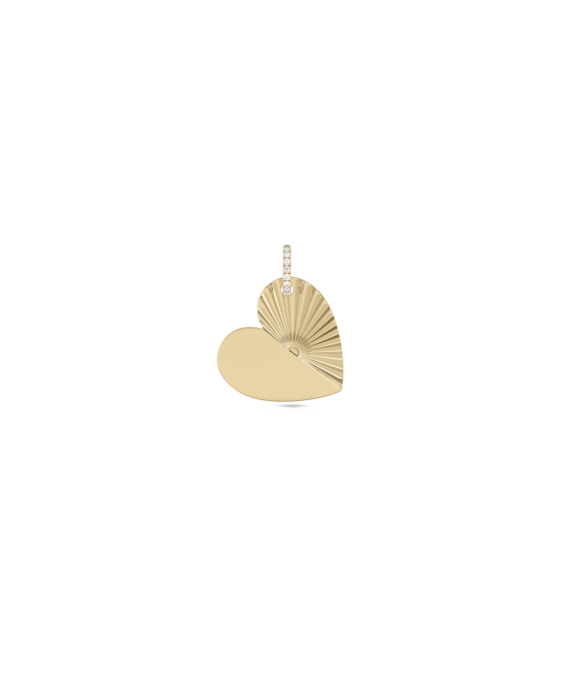 Half Gold Half Groove Heart Charm with Diamond Bail | Diamond Pendant