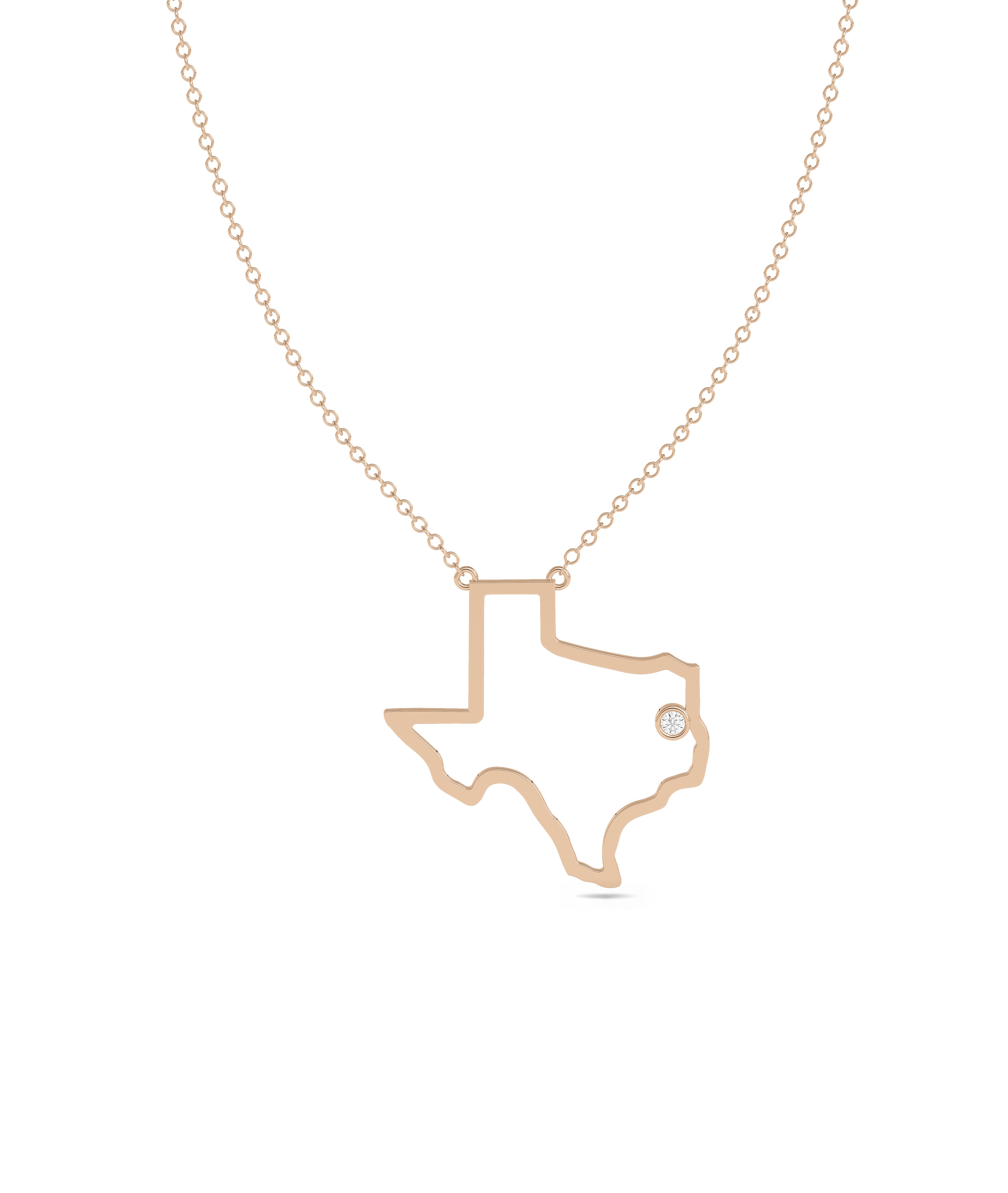 Gold States Outline Necklace with Diamond Solitaire