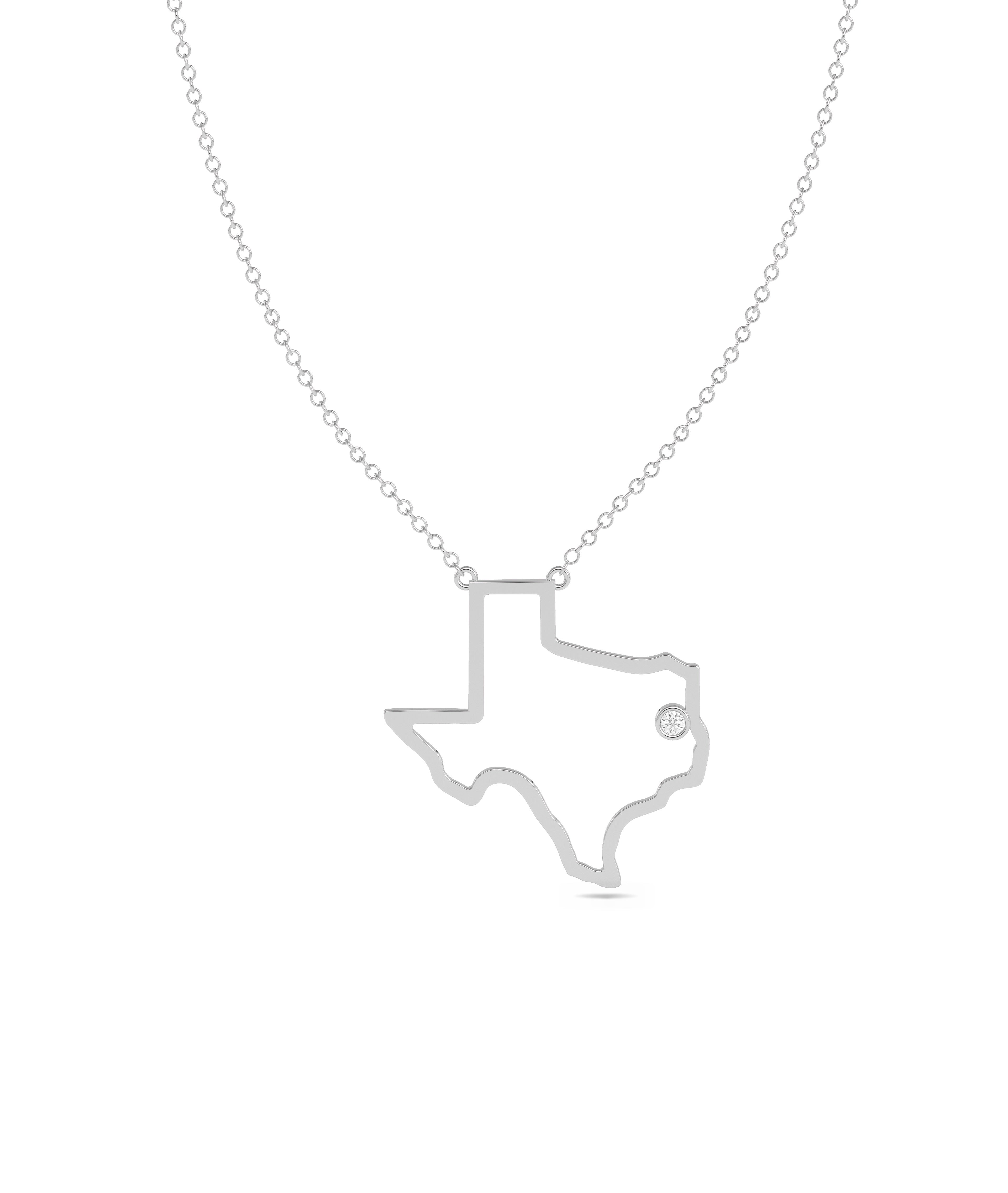 Gold States Outline Necklace with Diamond Solitaire