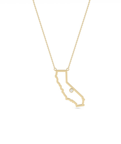 Gold States Outline Necklace with Diamond Solitaire